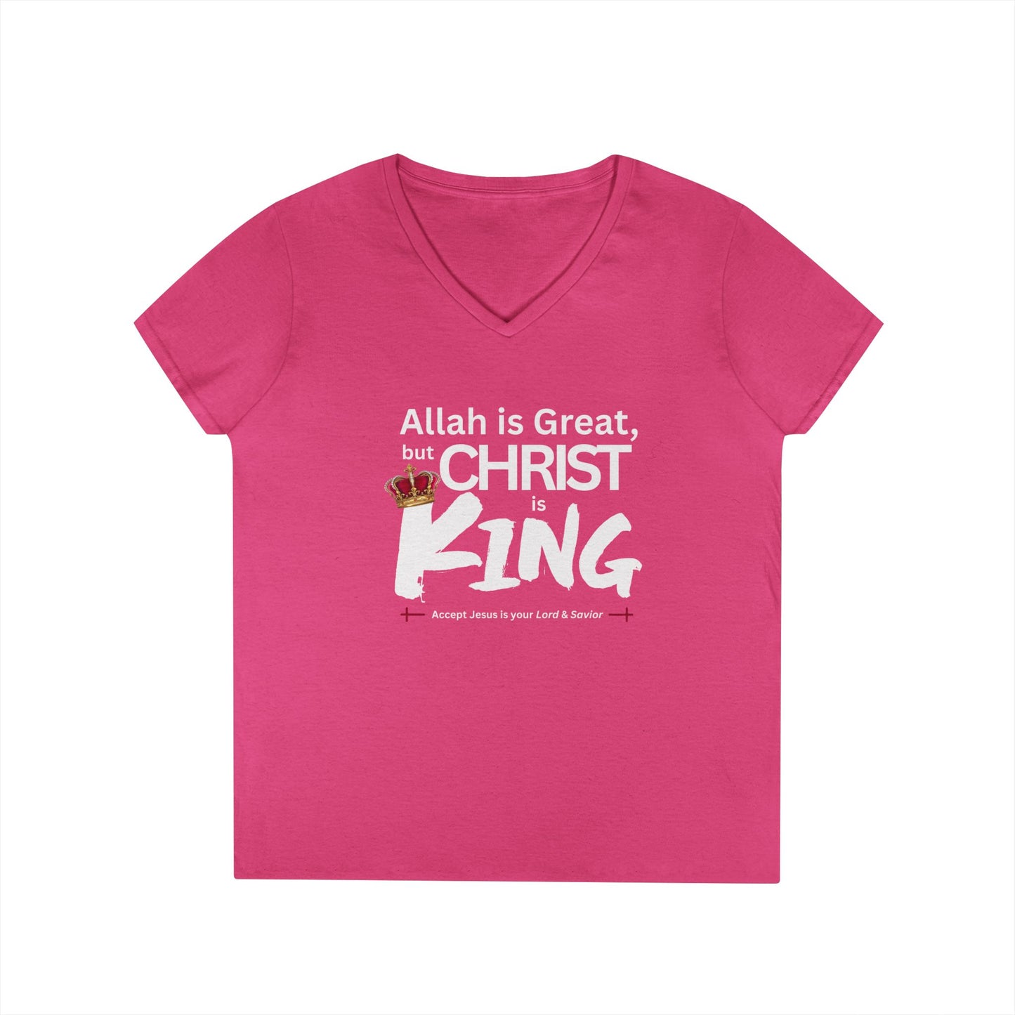 "Christ is King" Women's V-Neck Tshirt (Great Logo - White) - Sweet Baby Jeez Teez