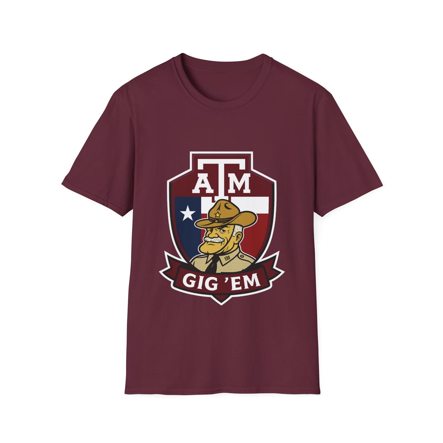 Gig 'Em Aggies Old Sarge Crest Soft Relaxed Tshirt (Texas Flag Logo 1)