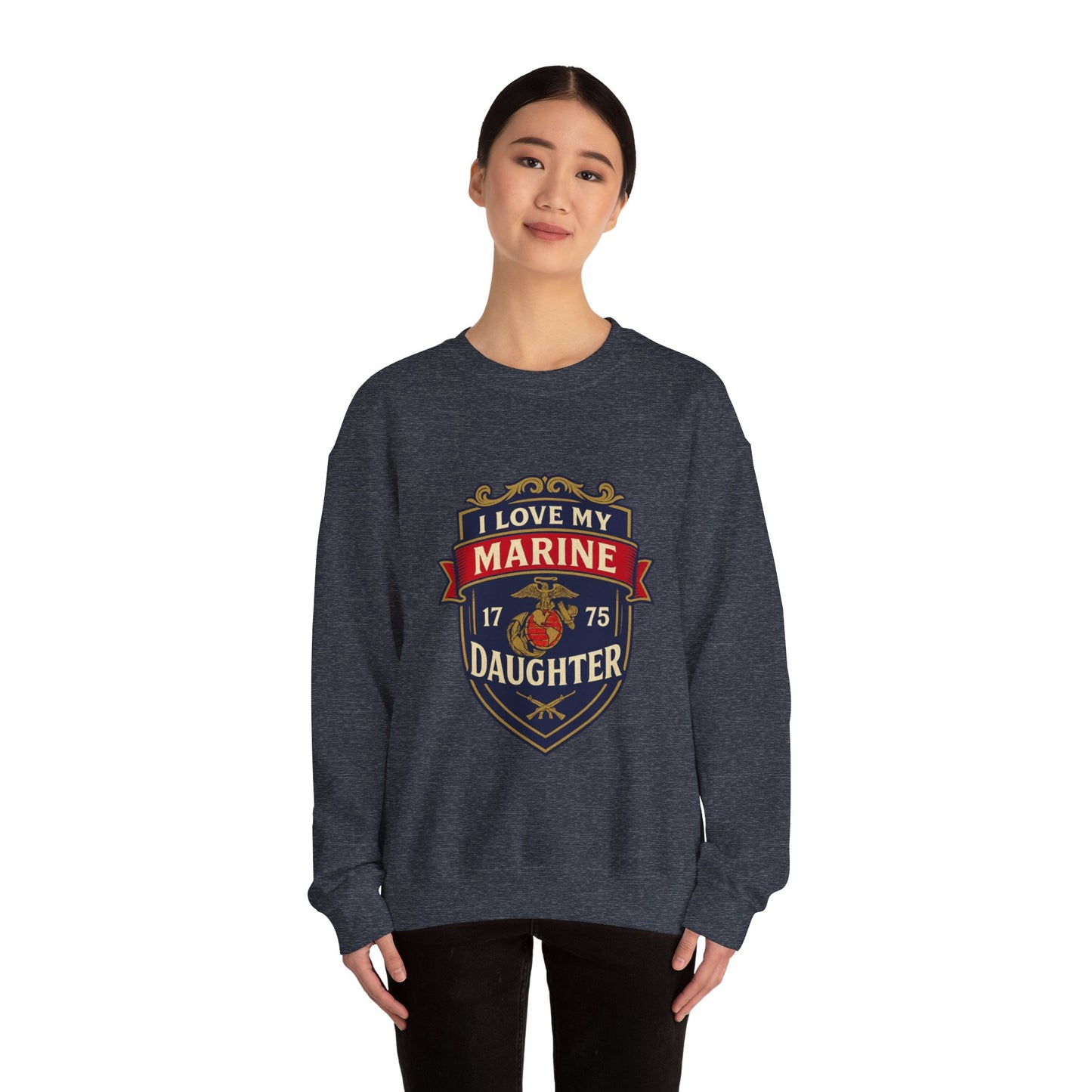 "I Love My Marine Daughter" Patriotic Crewneck Sweatshirt for Marine Military Parents