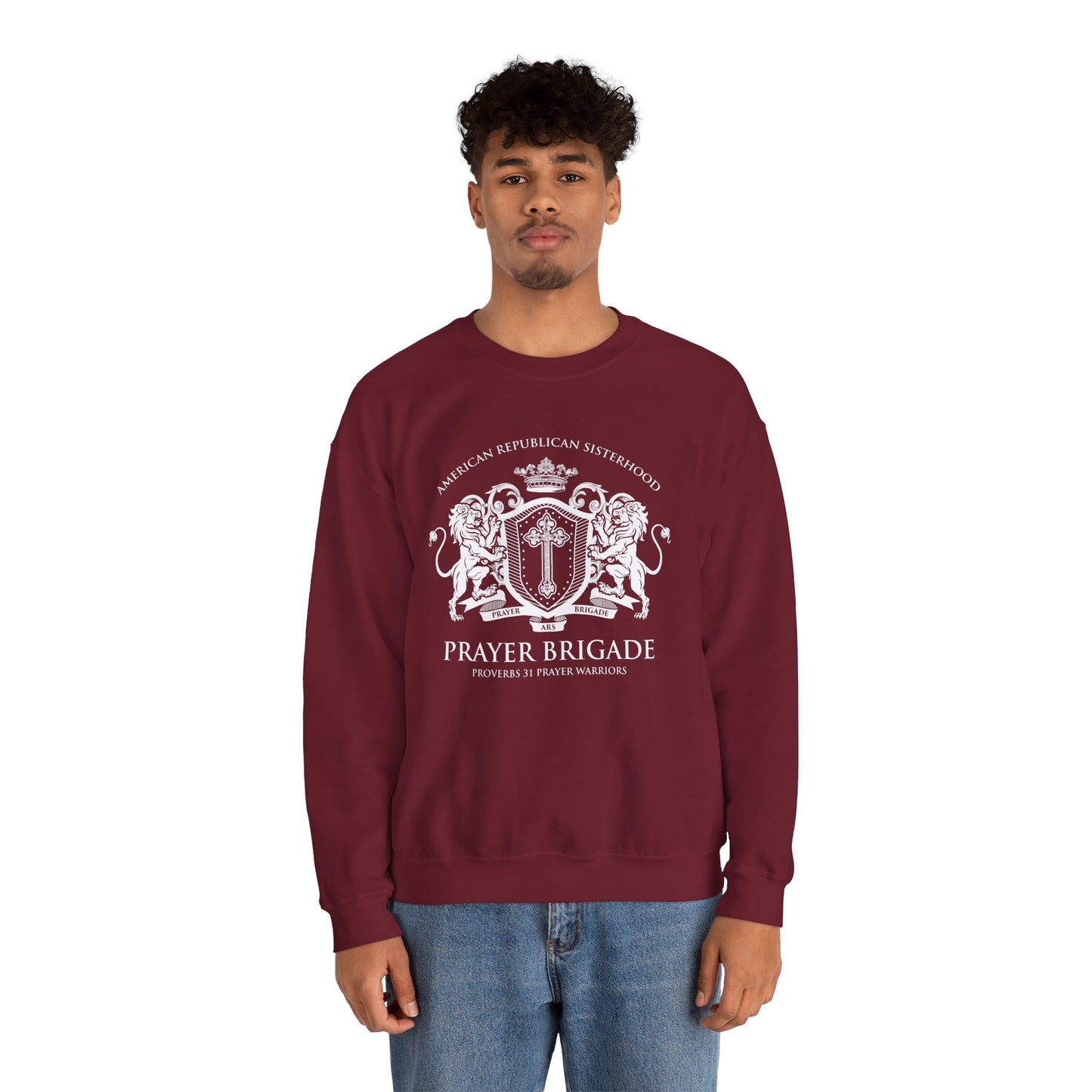 Prayer Brigade Relaxed Sweatshirt - Scripture Inspired Design (White Logo)