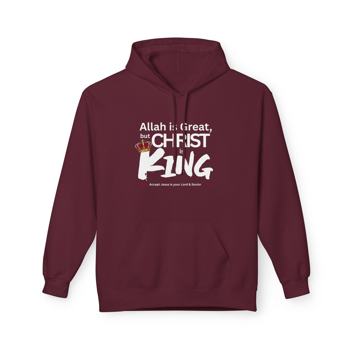 "Christ is King" Cozy Unisex Fleece Hoodie (Great Logo - White) - Sweet Baby Jeez Teez