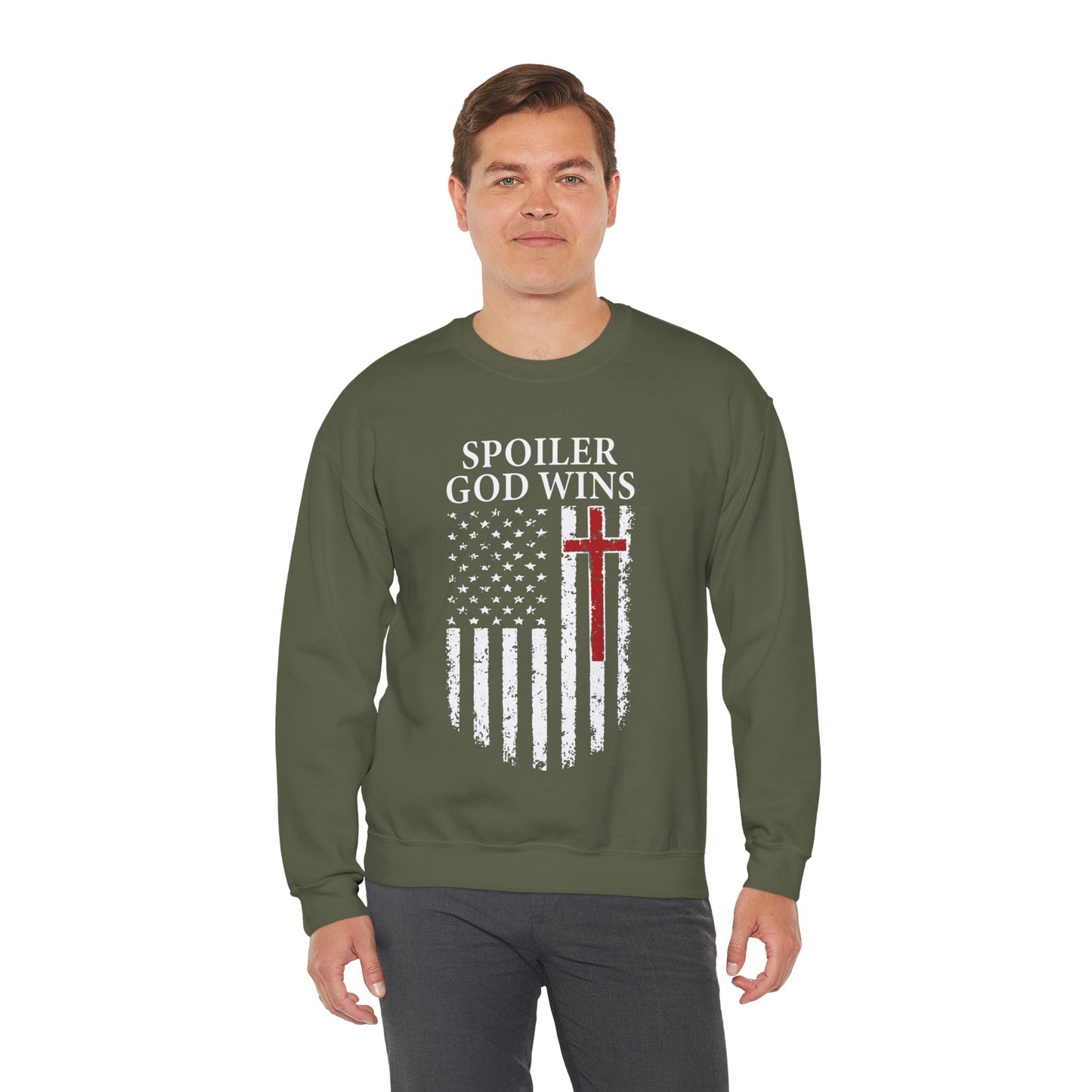 "Spoiler God Wins" Christian Unisex Cozy Sweatshirt