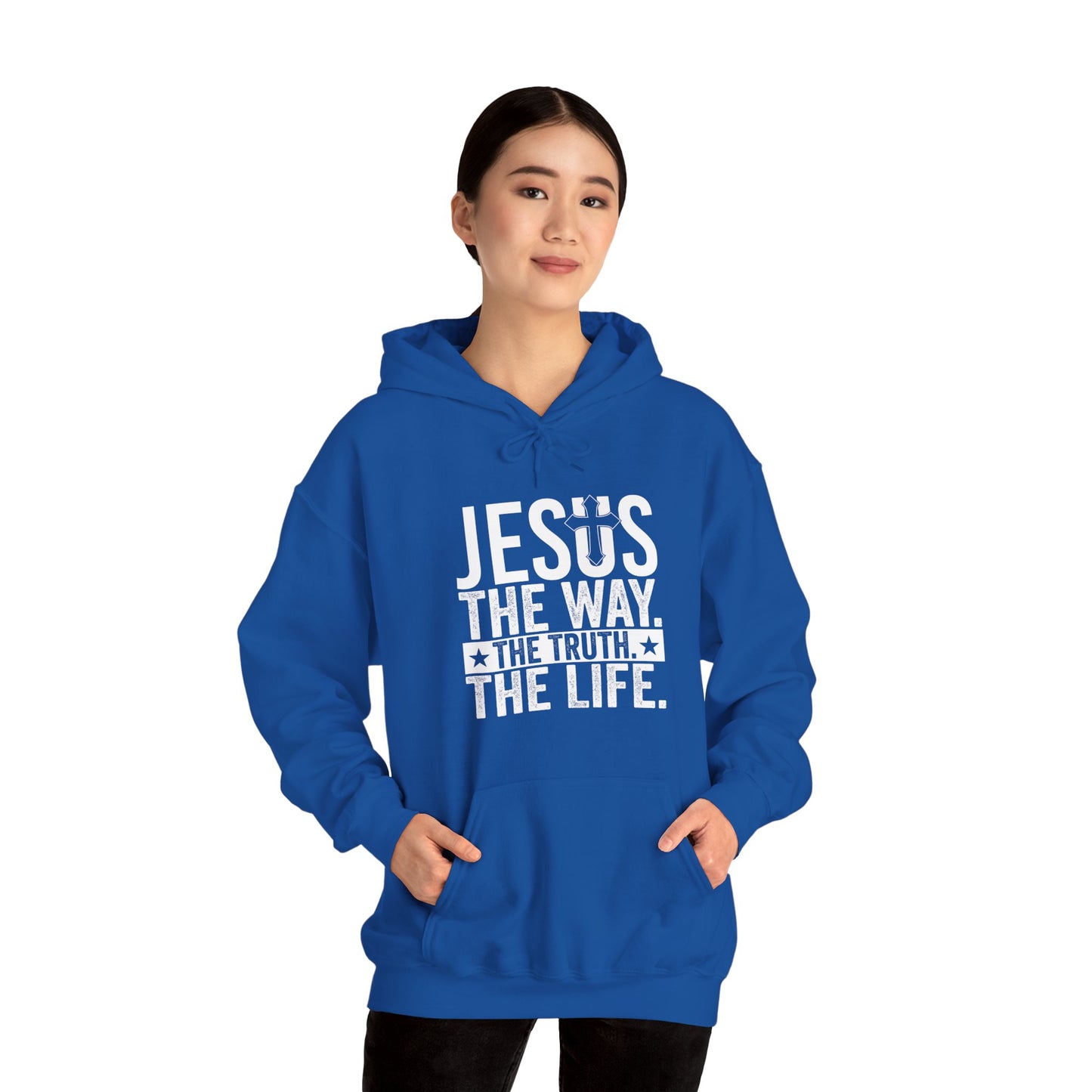 "Jesus The Way, The Truth, The Life" Heavy Fleece Unisex Hoodie (White Logo)