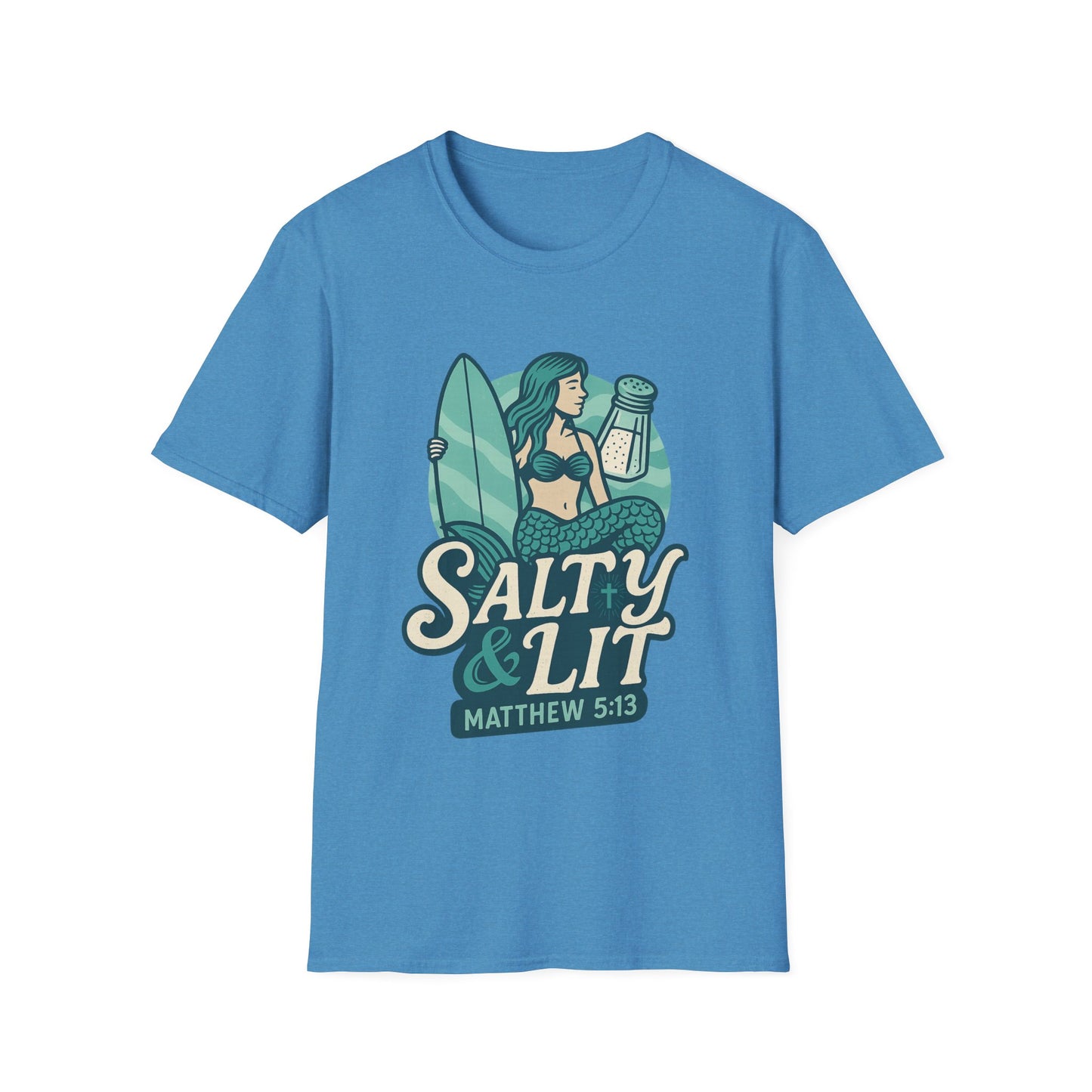 "Salty & Lit" Mermaid Matthew 5:13 Bible Verse Christian Women's Softstyle Tshirt