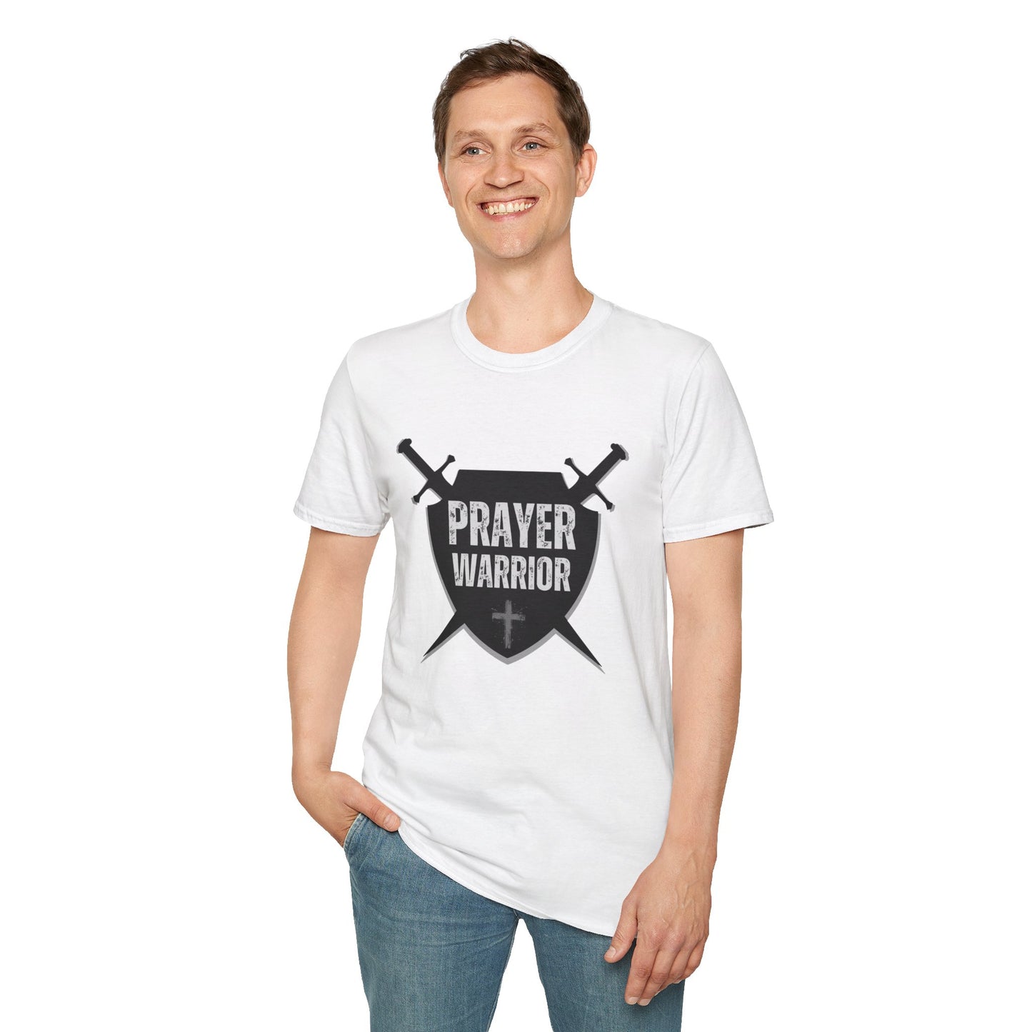 Prayer Warrior Shield Men's Tshirt (Black Logo) - Sweet Baby Jeez Teez
