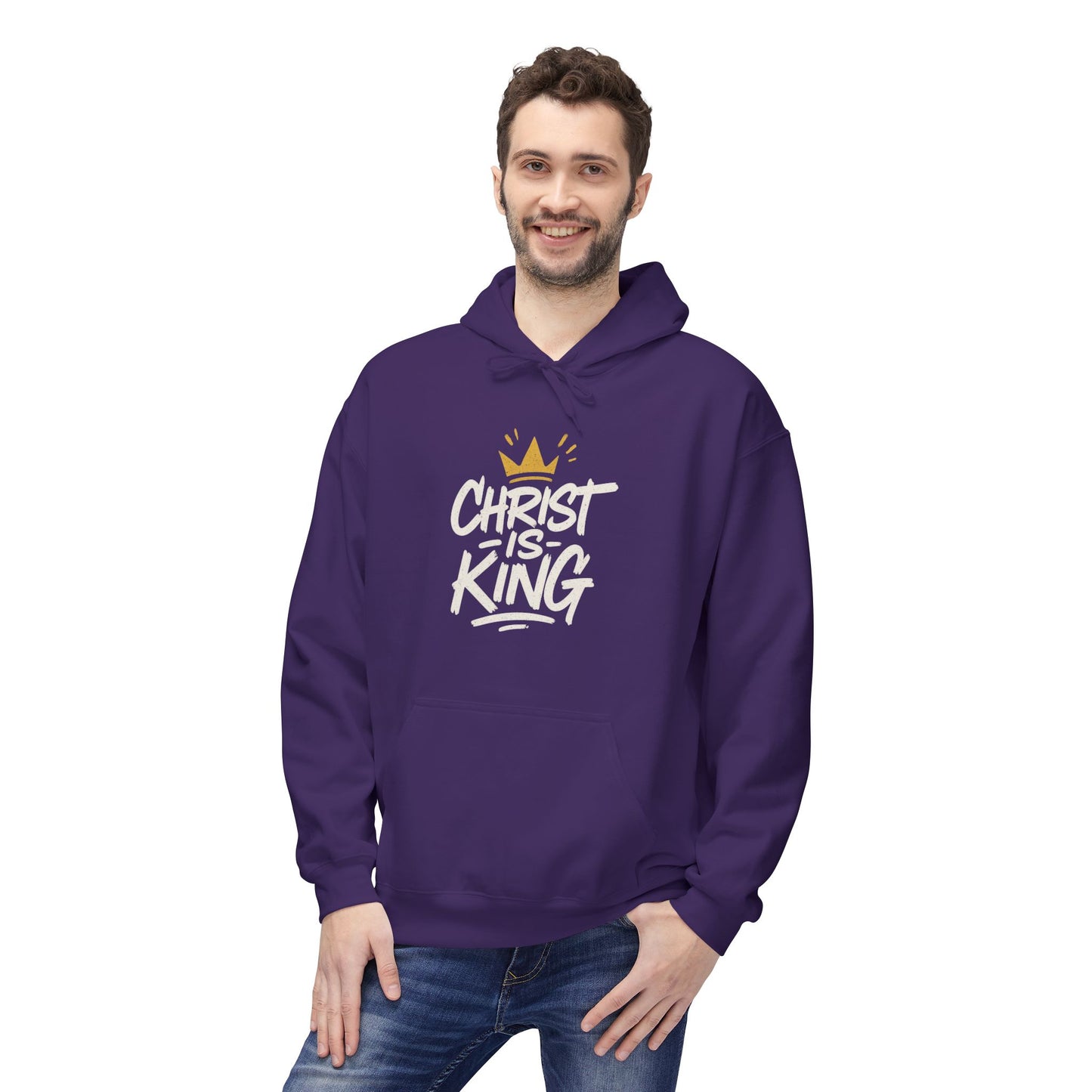 Christ is King Fleece Hoodie Faith-Based Sweatshirt (Gold Crown Logo)