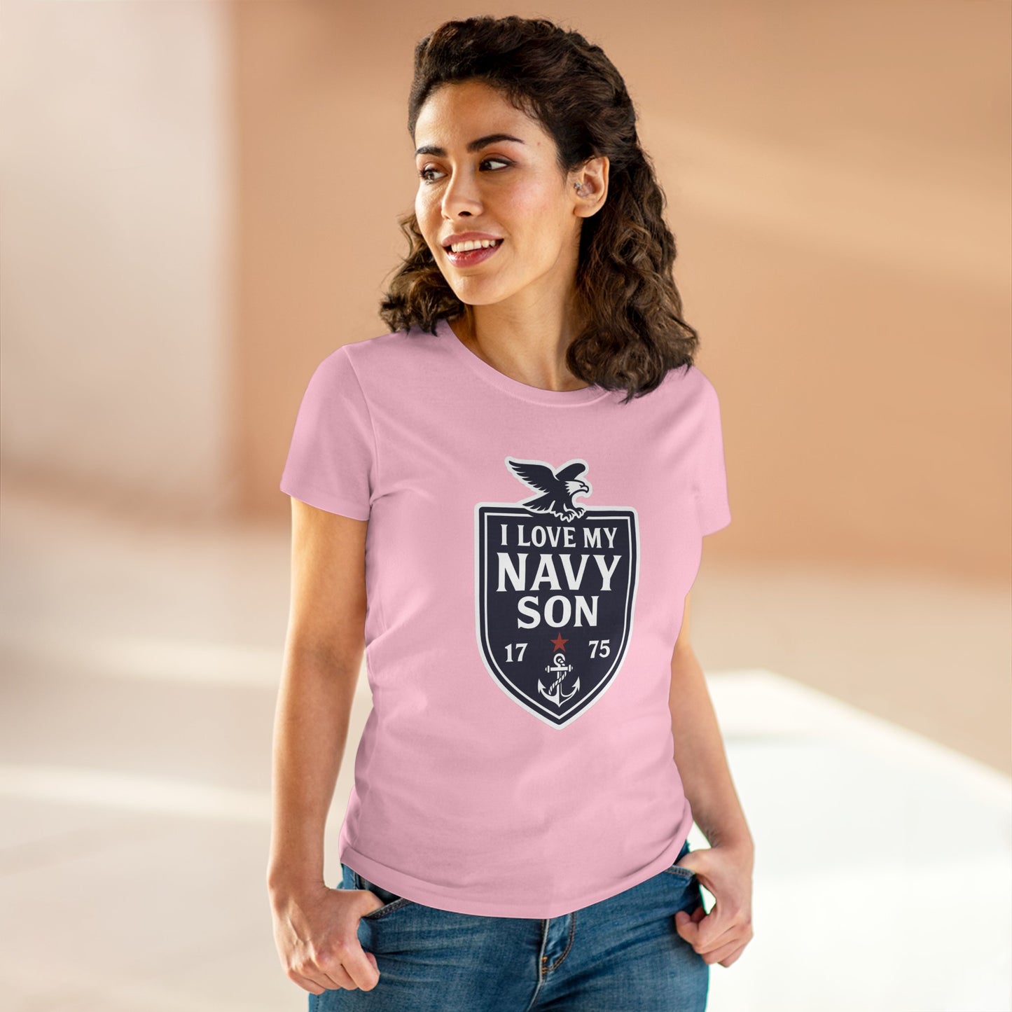 "I Love my Navy Son" Military Pride Patriotic Crest Women's Semi-Fitted Tshirt