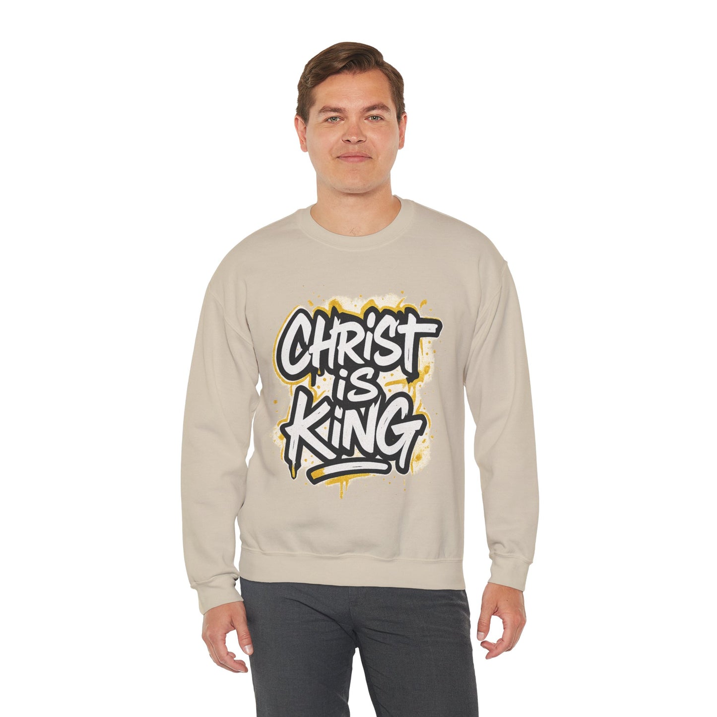 Christ is King Men's Crewneck Sweatshirt (White/Gold Logo)