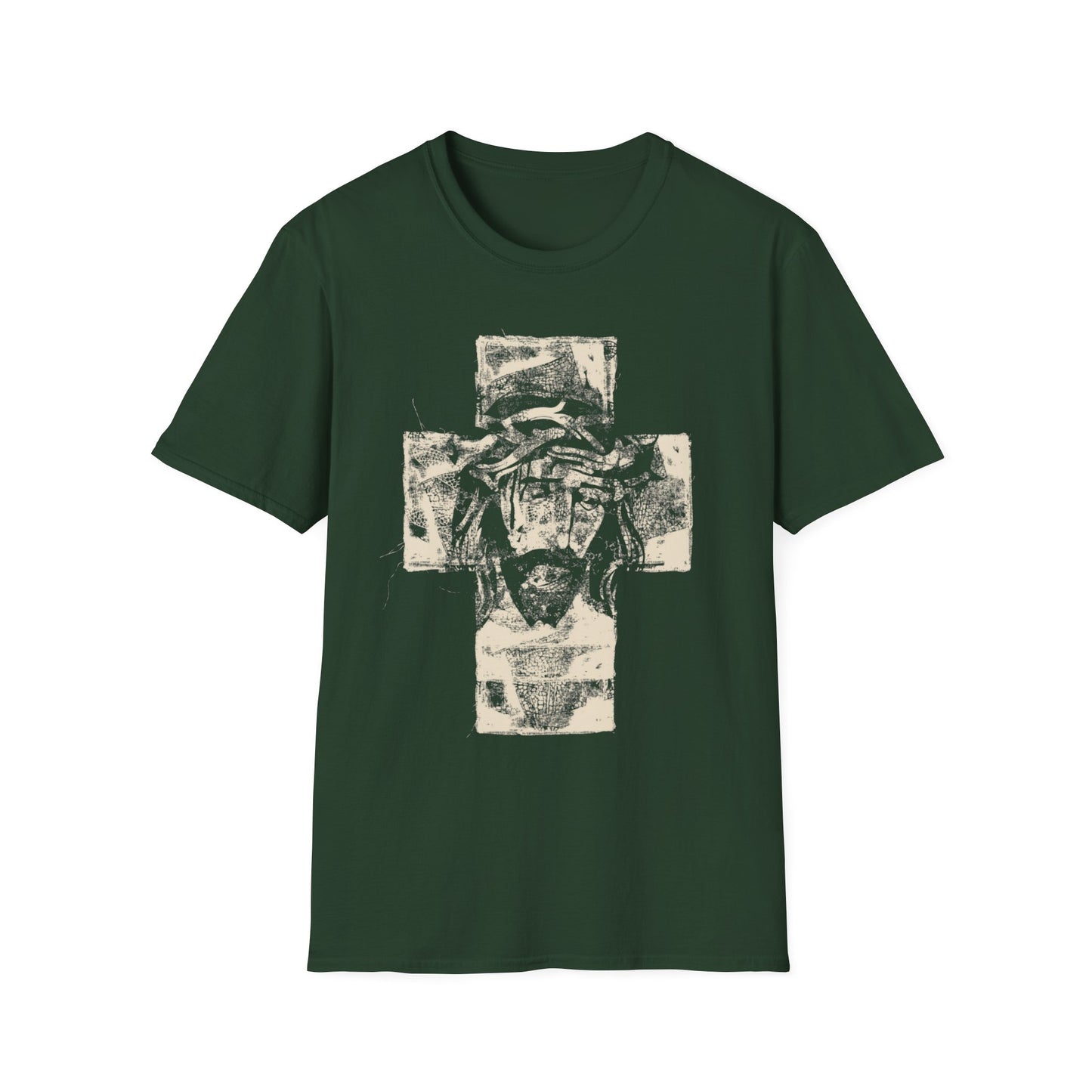 Christ Portrait on Cross Modern Logo Men's Tshirt - Sweet Baby Jeez Teez