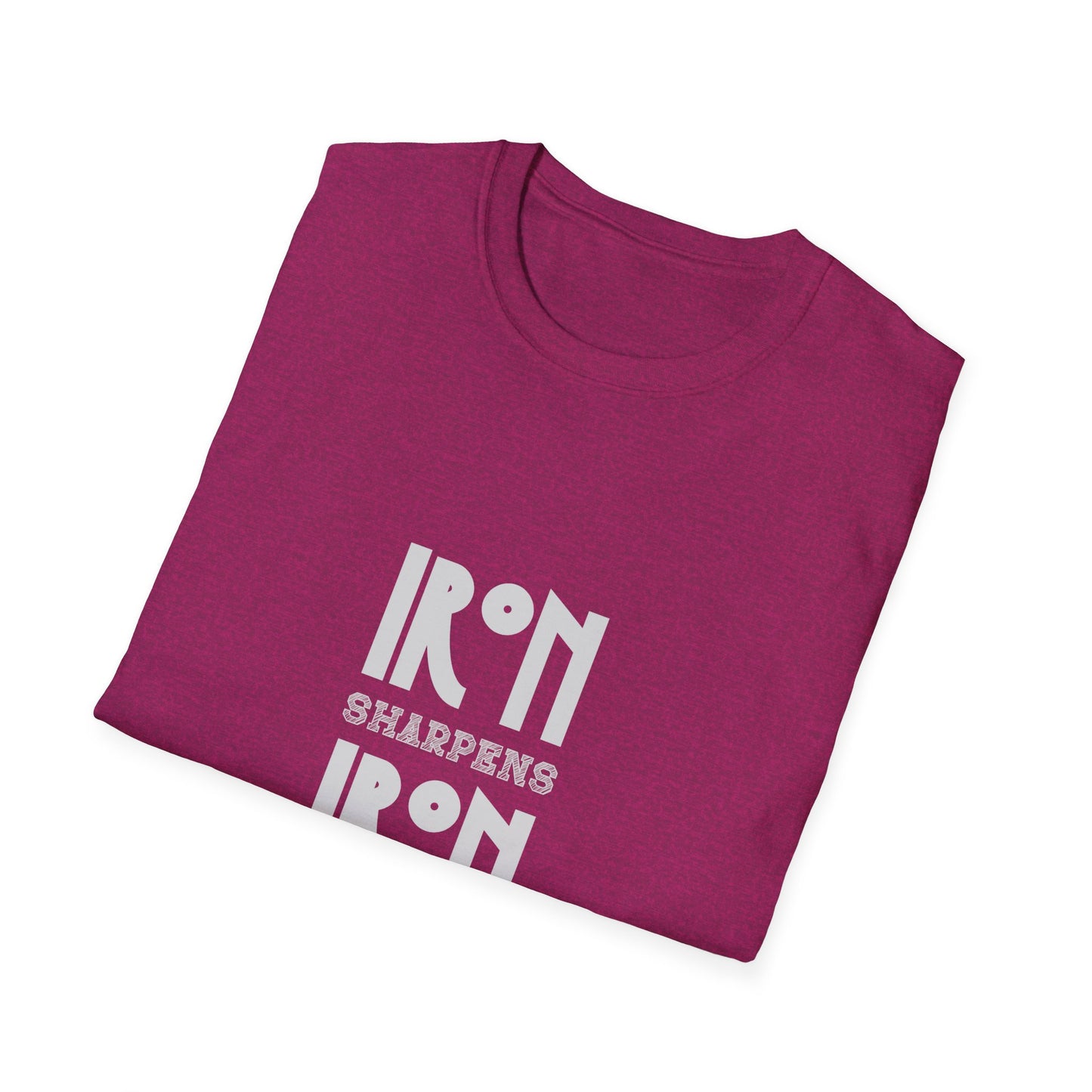 "Iron Sharpens Iron" Bible Verse Christian Inspirational Softstyle Tshirt (Gray Logo)