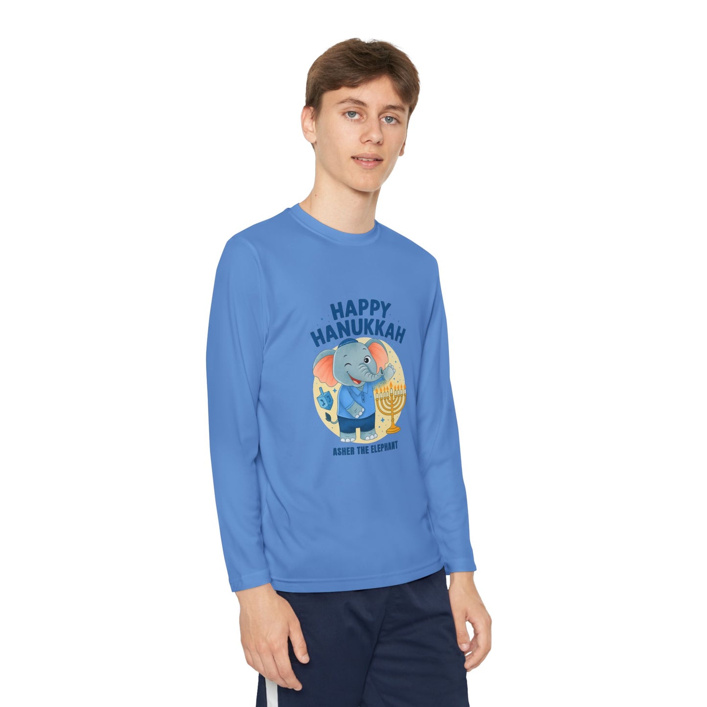 Happy Hanukkah Asher Kids Long Sleeve T-shirt (Wink Logo)