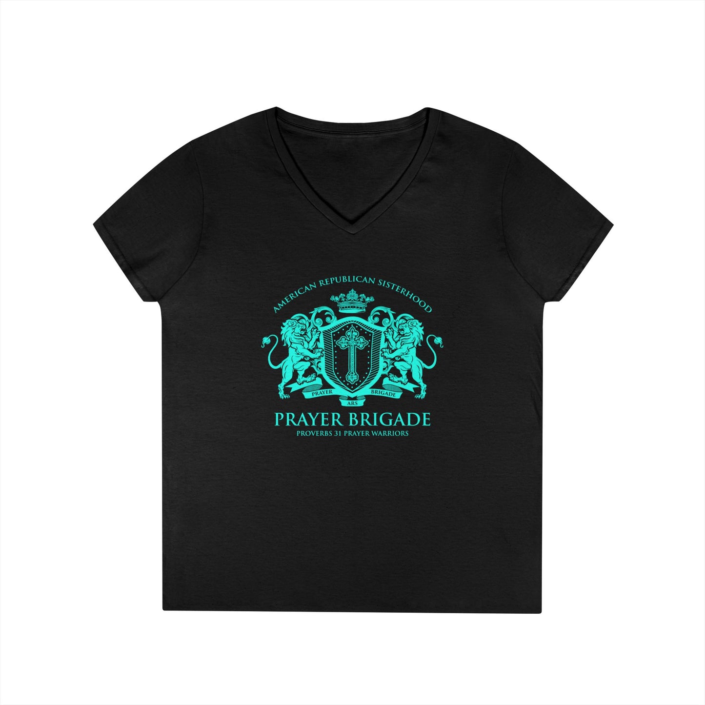 ARS Prayer Brigade Ladies' V-Neck T-Shirt (Purple with Aqua Logo)