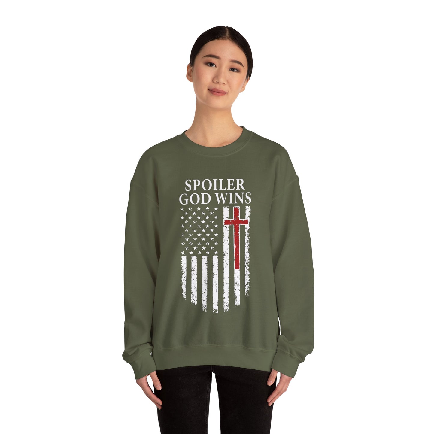 "Spoiler God Wins" Christian Unisex Cozy Sweatshirt