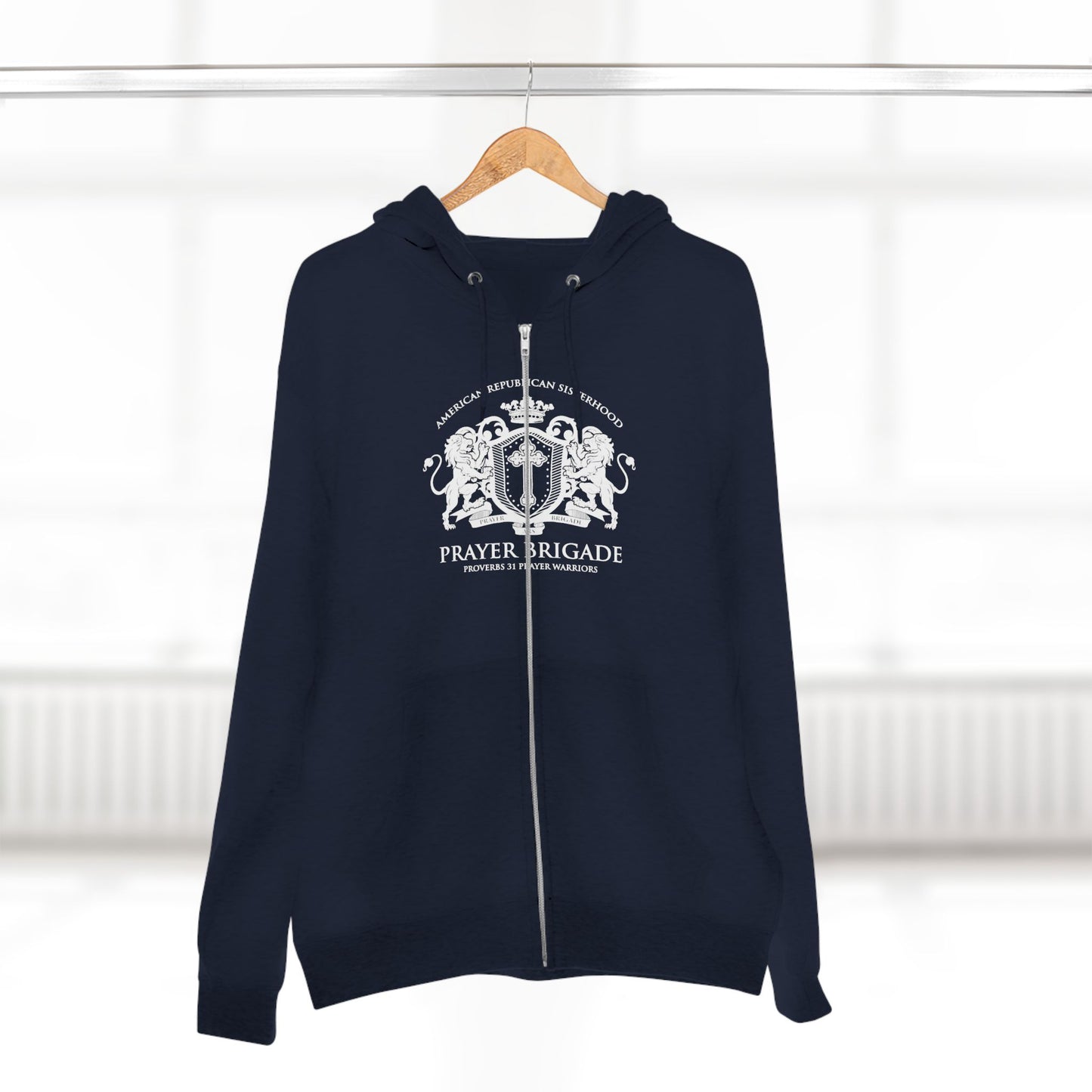 ARS Prayer Brigade Unisex Full Zip Hoodie (Dark Red with White Logo)