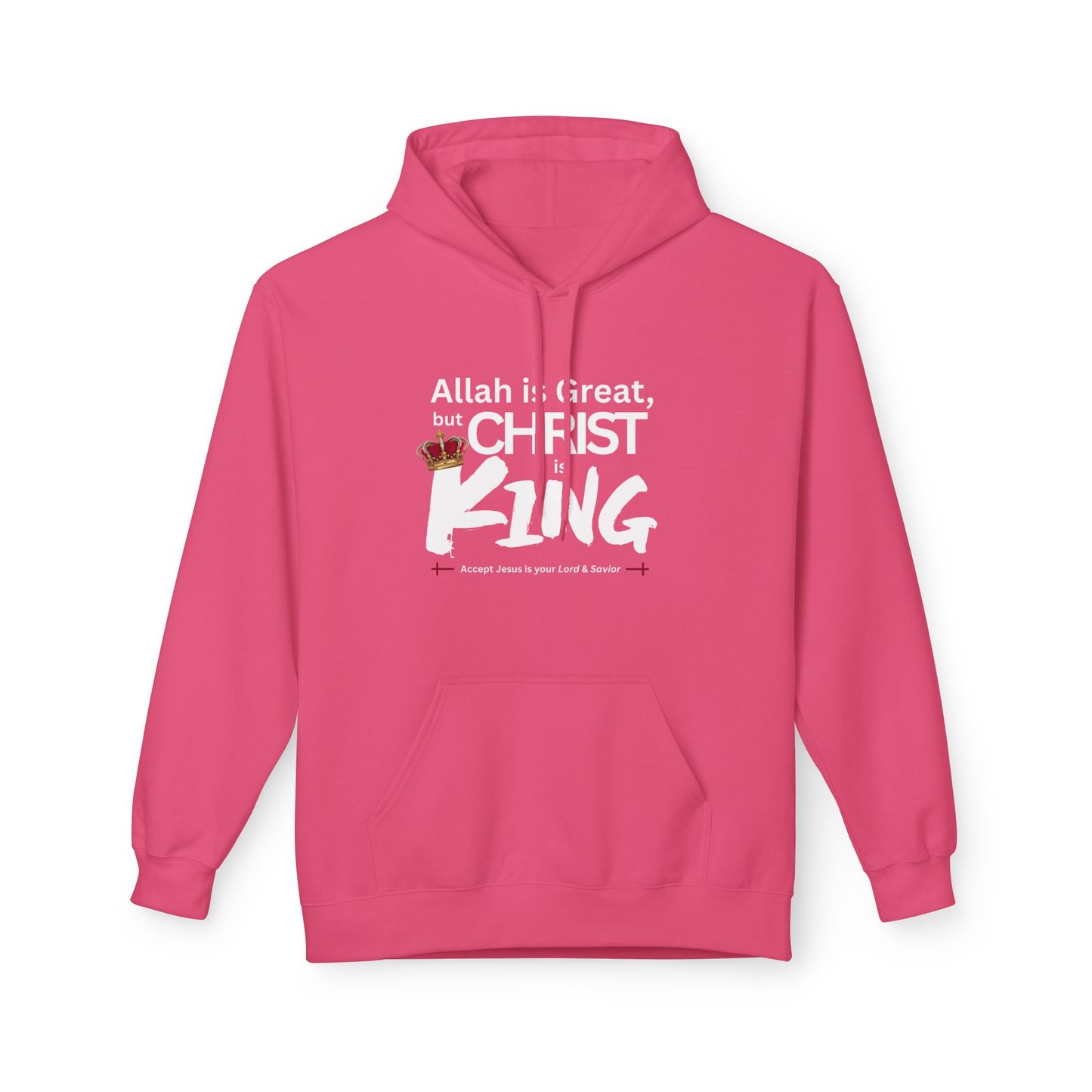 "Christ is King" Cozy Unisex Fleece Hoodie (Great Logo - White) - Sweet Baby Jeez Teez