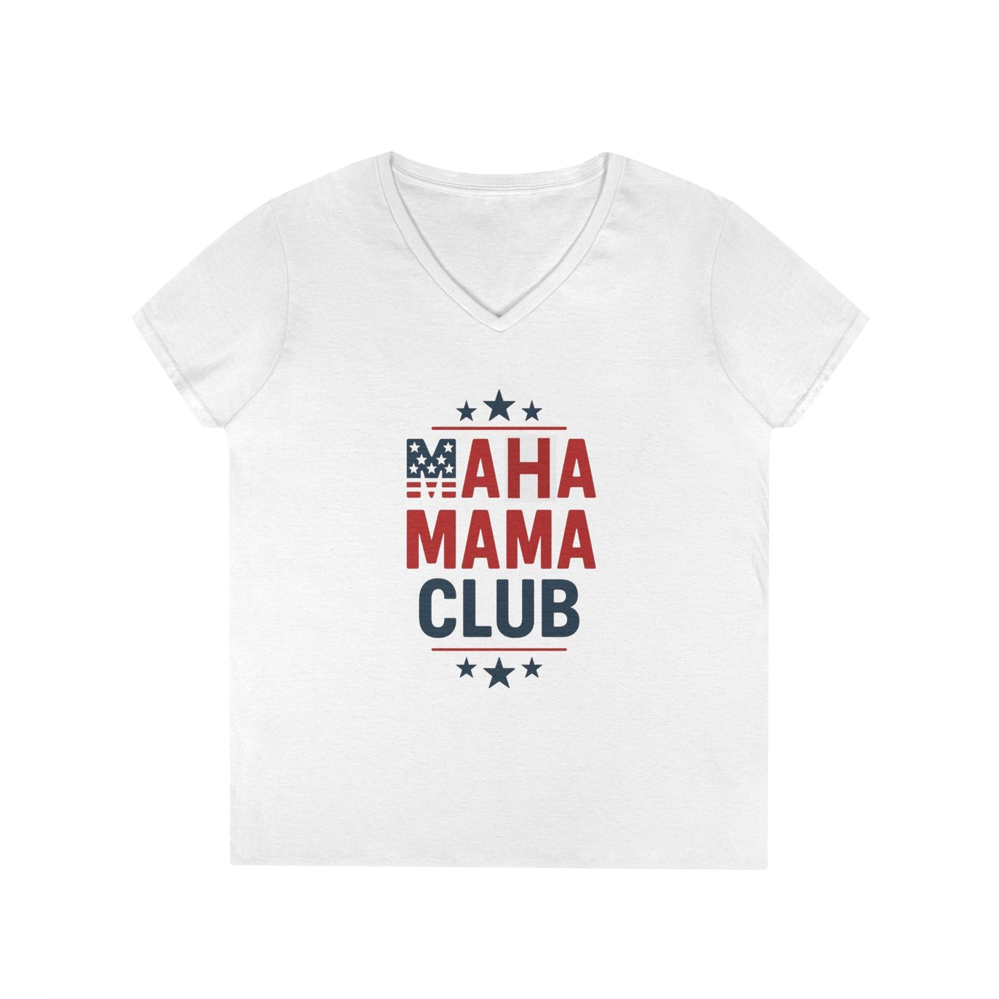 "MAHA MAMA CLUB" Ladies Semi-Fitted V-Neck Tshirt (White) - Sweet Baby Jeez Teez