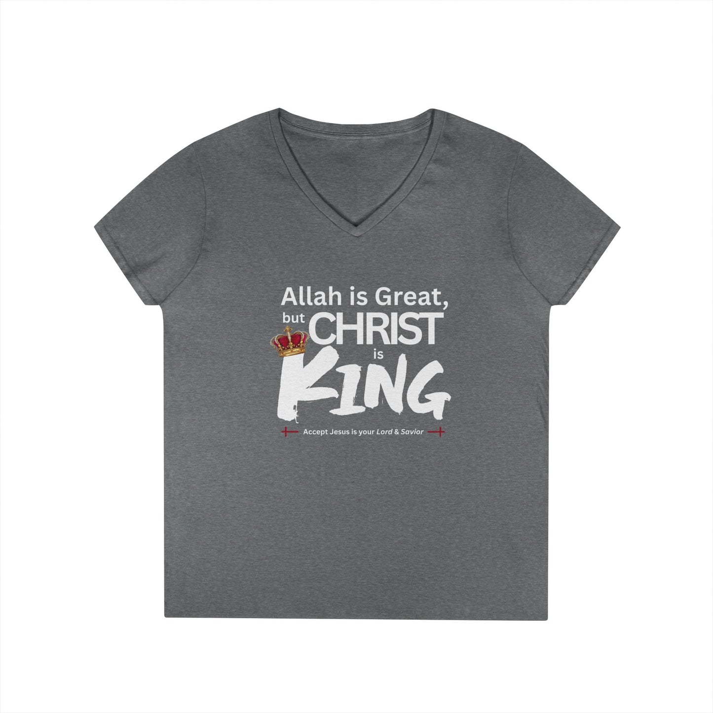 "Christ is King" Women's V-Neck Tshirt (Great Logo - White) - Sweet Baby Jeez Teez