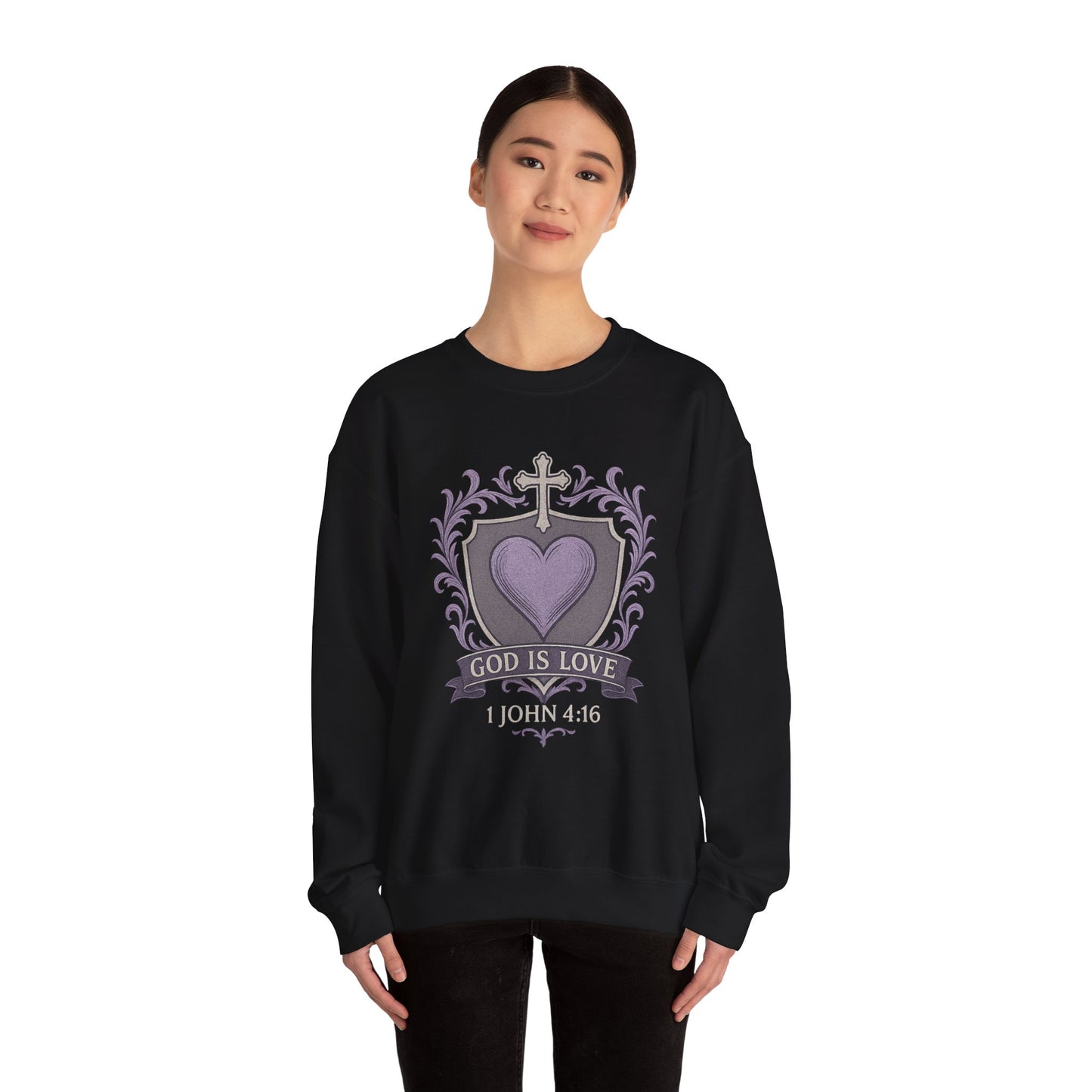 God Is Love Women's Bible Verse Inspirational Christian Sweatshirt (Faded Logo)