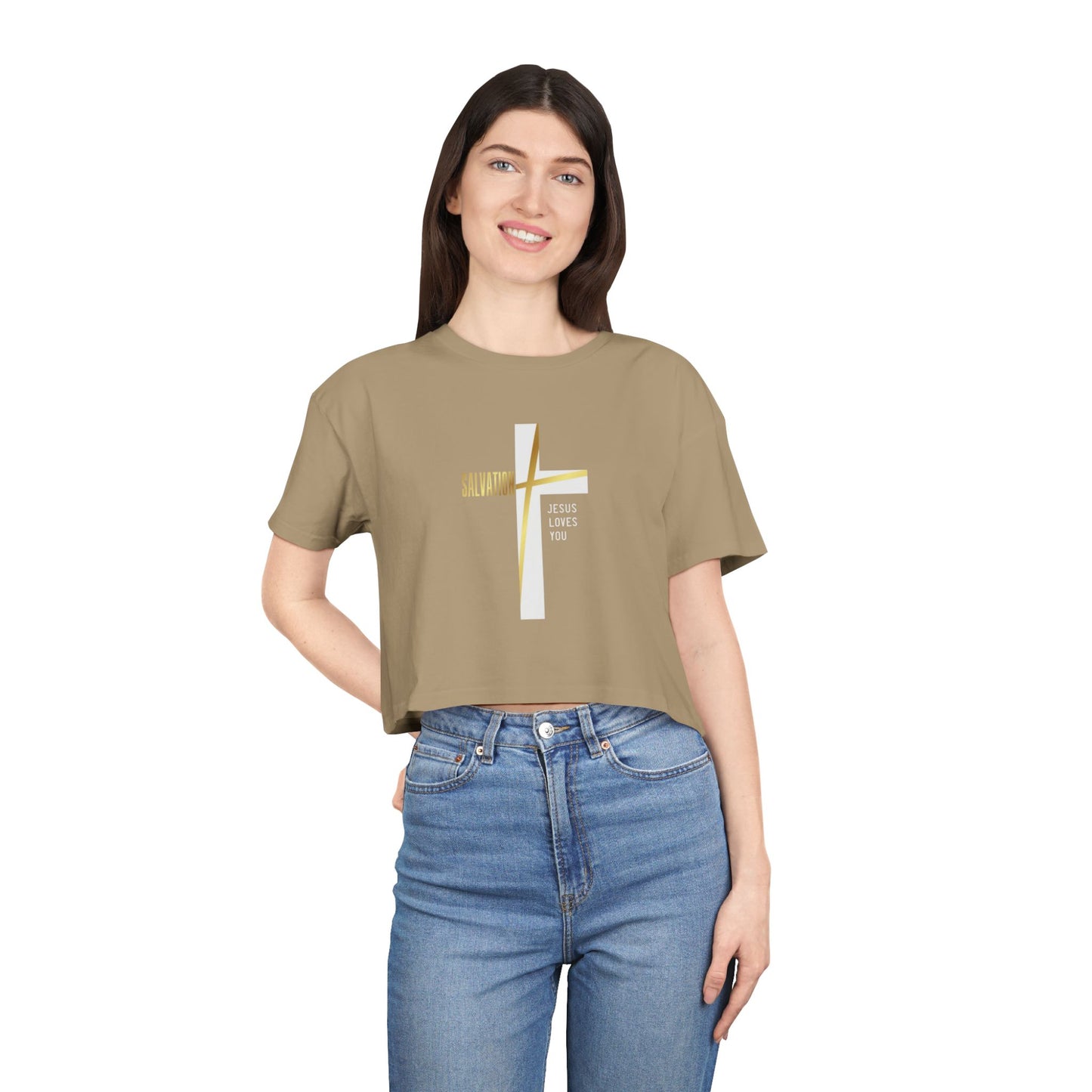 Salvation/Jesus Loves You Faith-Inspired Women's Crop T-Shirt - Sweet Baby Jeez Teez