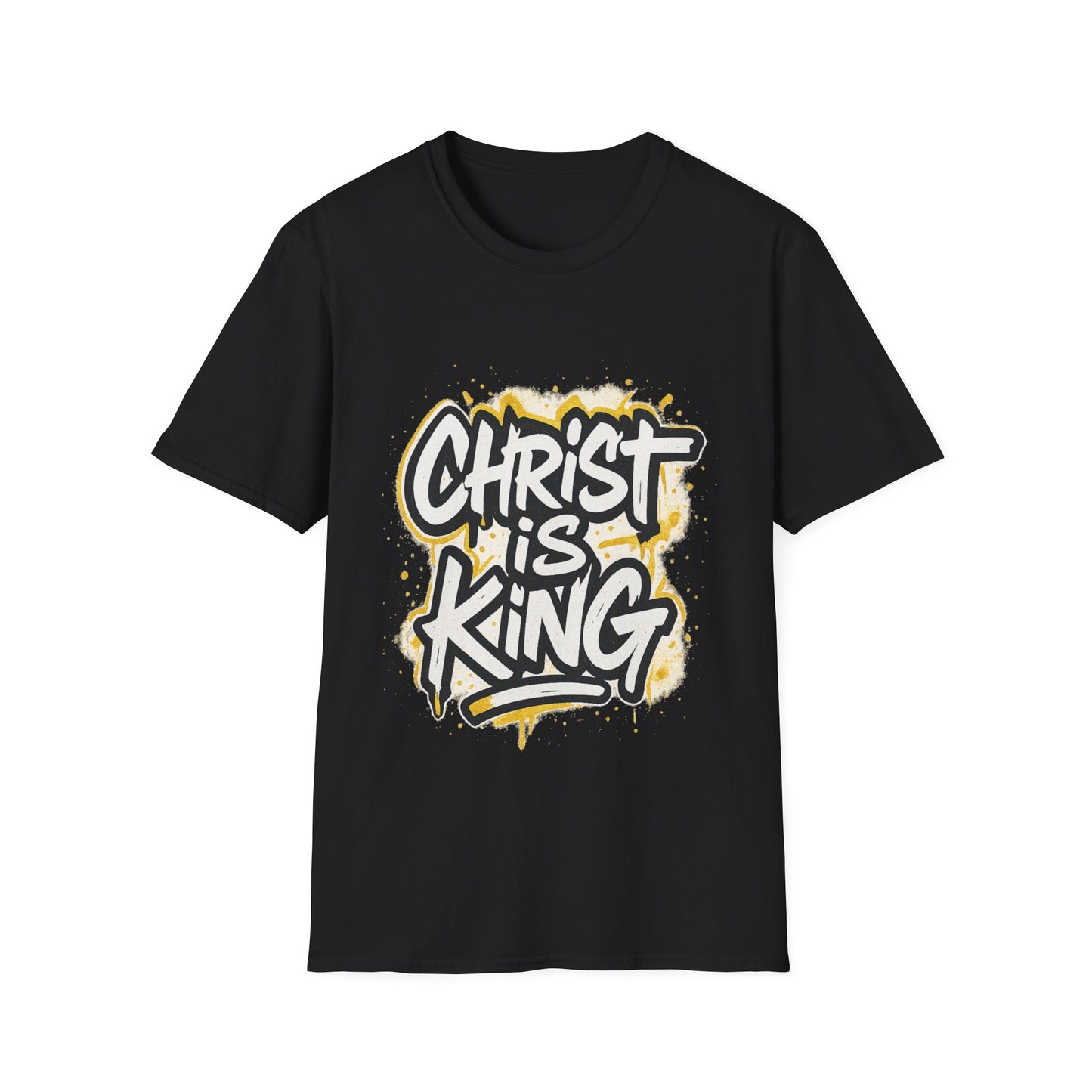 Christ is King Graphic Men's Unisex Softstyle Tshirt (White/Gold Logo)