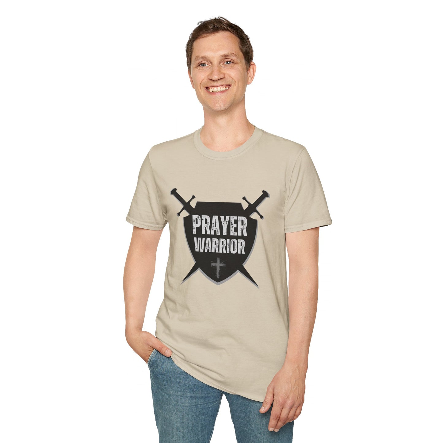 Prayer Warrior Shield Men's Tshirt (Black Logo) - Sweet Baby Jeez Teez