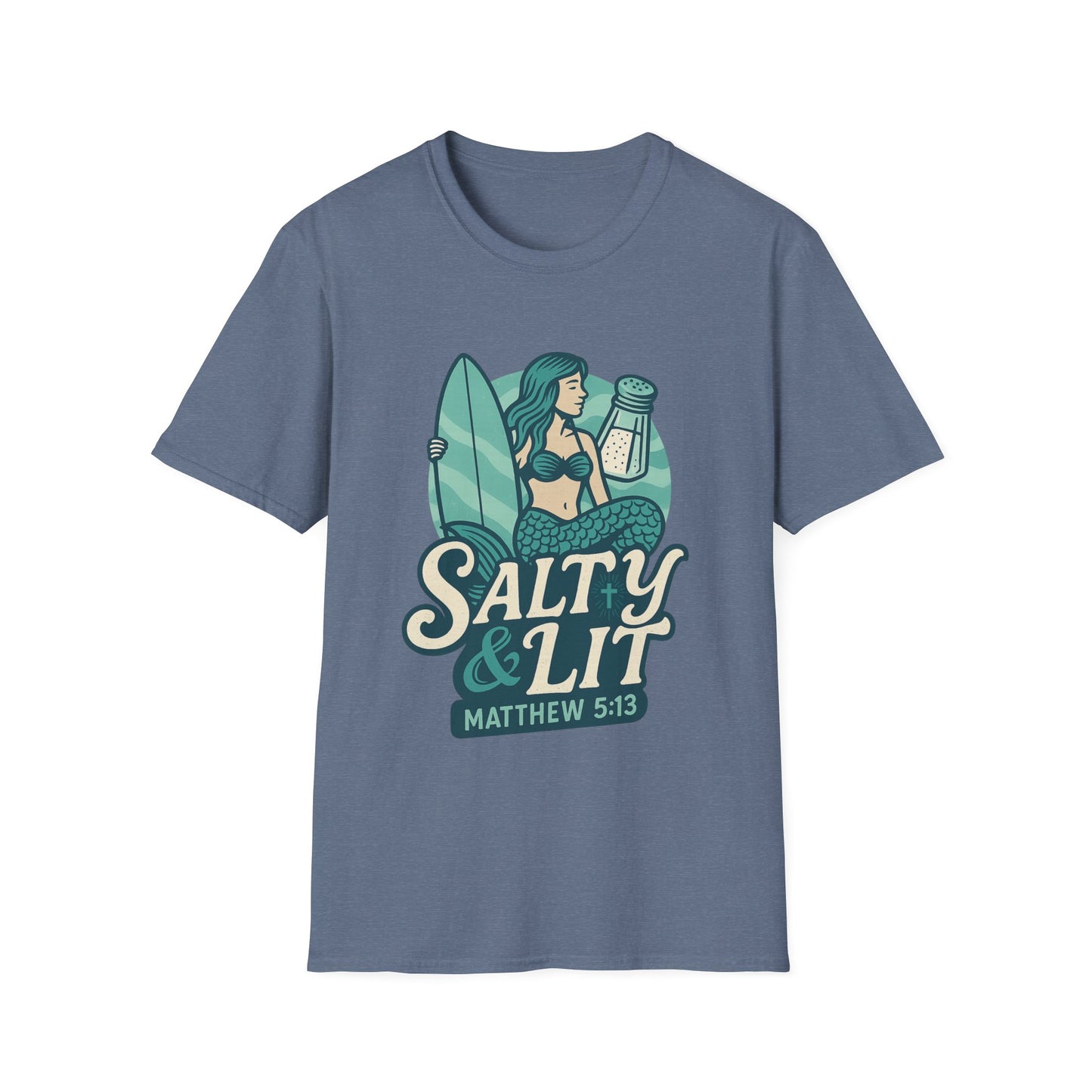 "Salty & Lit" Mermaid Matthew 5:13 Bible Verse Christian Women's Softstyle Tshirt