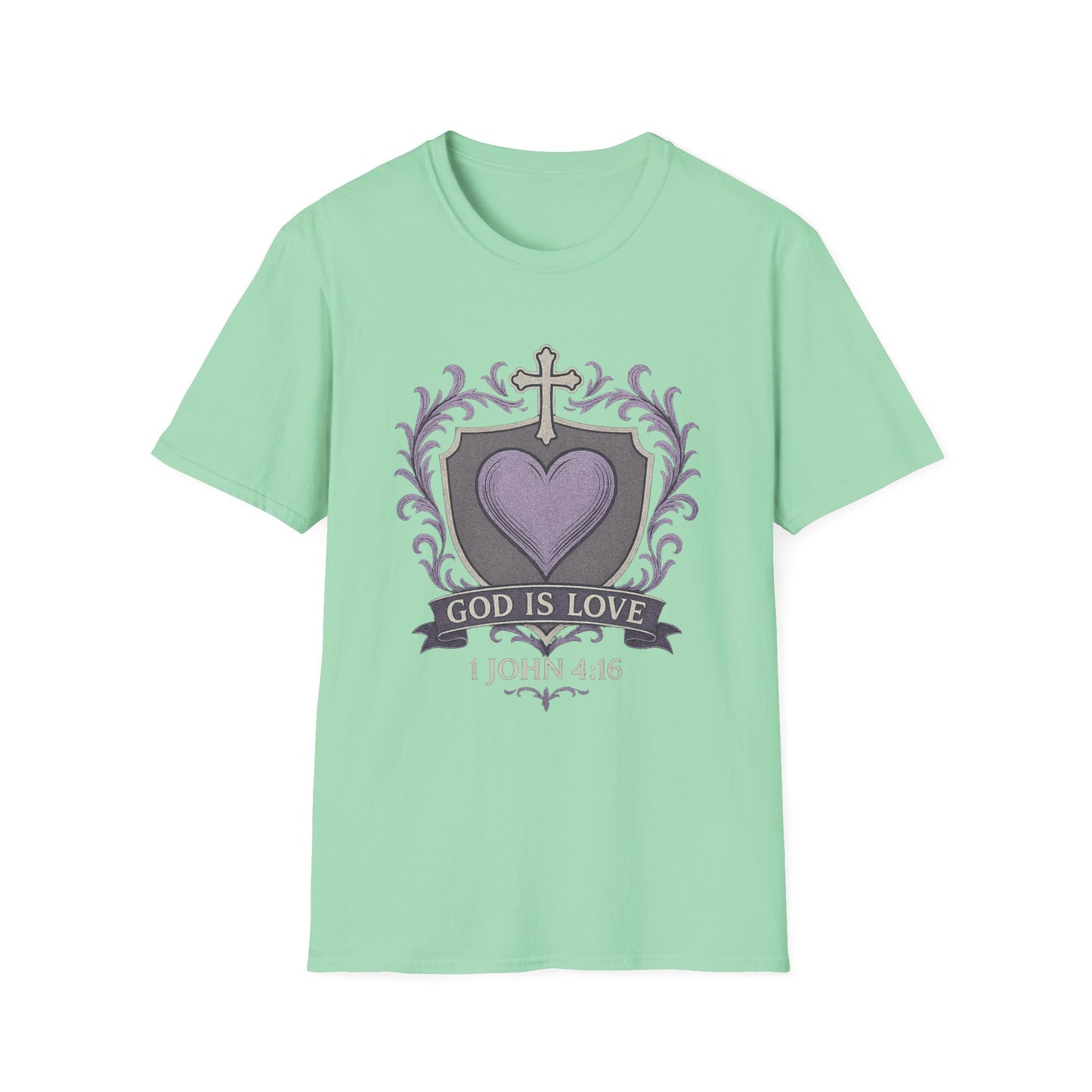 God Is Love Women's Bible Verse Inspirational Christian Tshirt (Faded Logo)