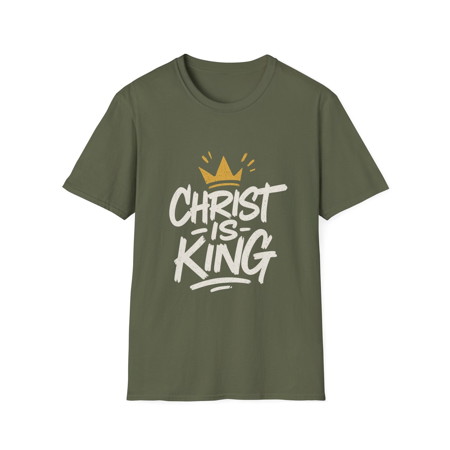 Christ is King Men's Unisex Softstyle T-Shirt (Gold Crown Logo)