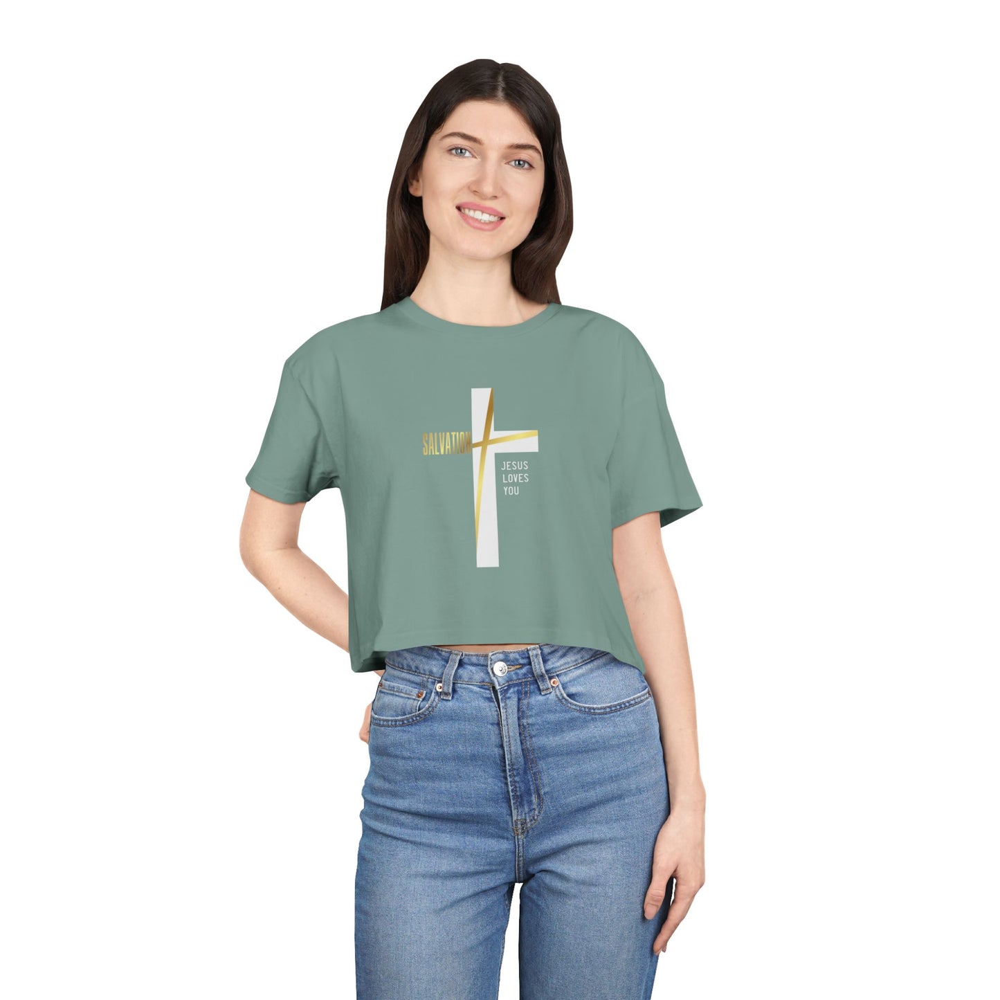 Salvation/Jesus Loves You Faith-Inspired Women's Crop T-Shirt - Sweet Baby Jeez Teez