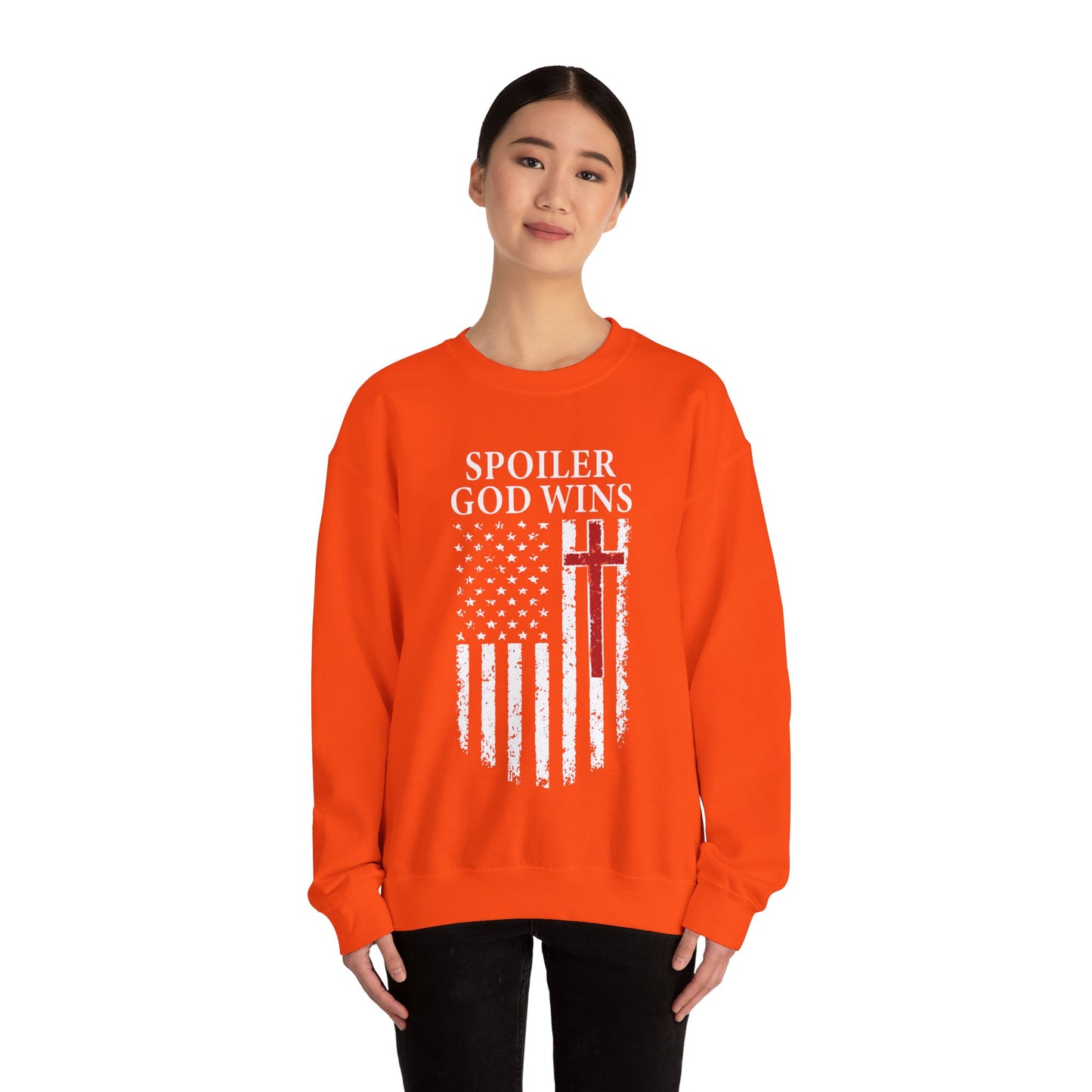 "Spoiler God Wins" Christian Unisex Cozy Sweatshirt