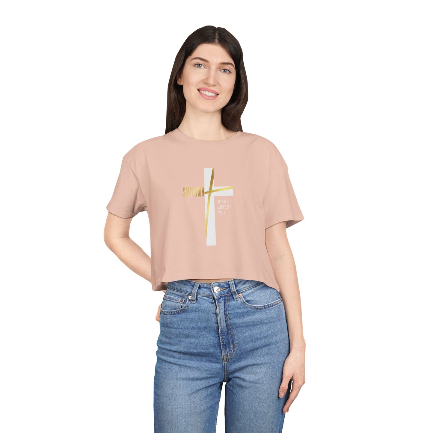 Salvation/Jesus Loves You Faith-Inspired Women's Crop T-Shirt - Sweet Baby Jeez Teez