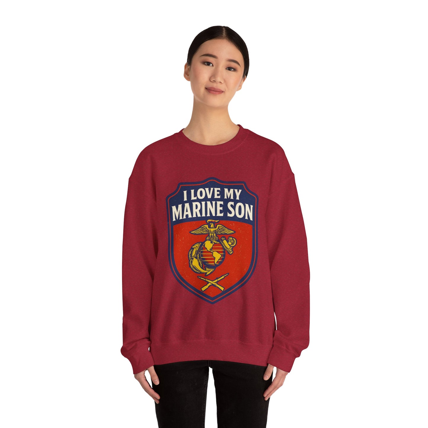 "I Love My Marine Son" Patriotic Crewneck Sweatshirt for Marine Military Parents