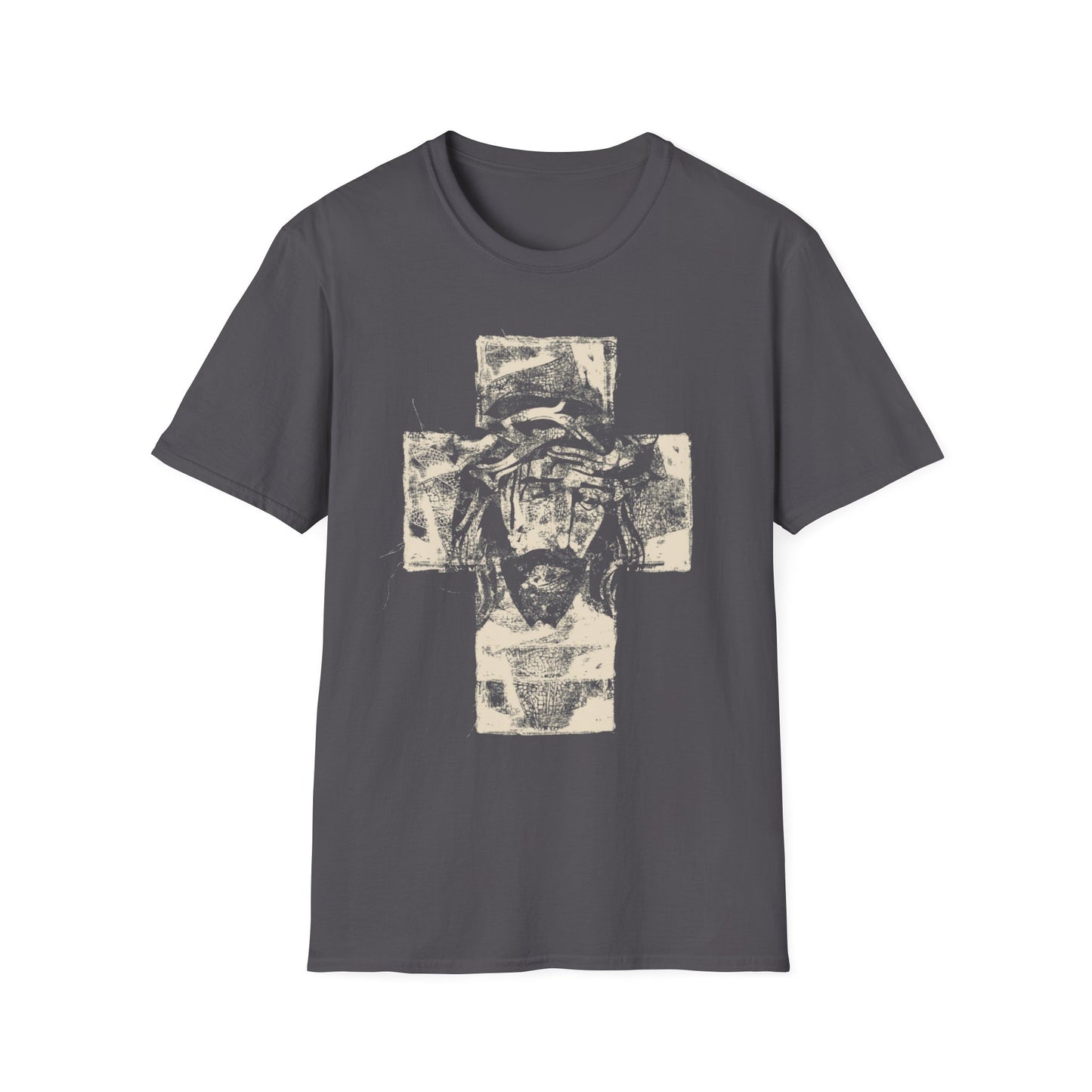 Christ Portrait on Cross Modern Logo Men's Tshirt - Sweet Baby Jeez Teez