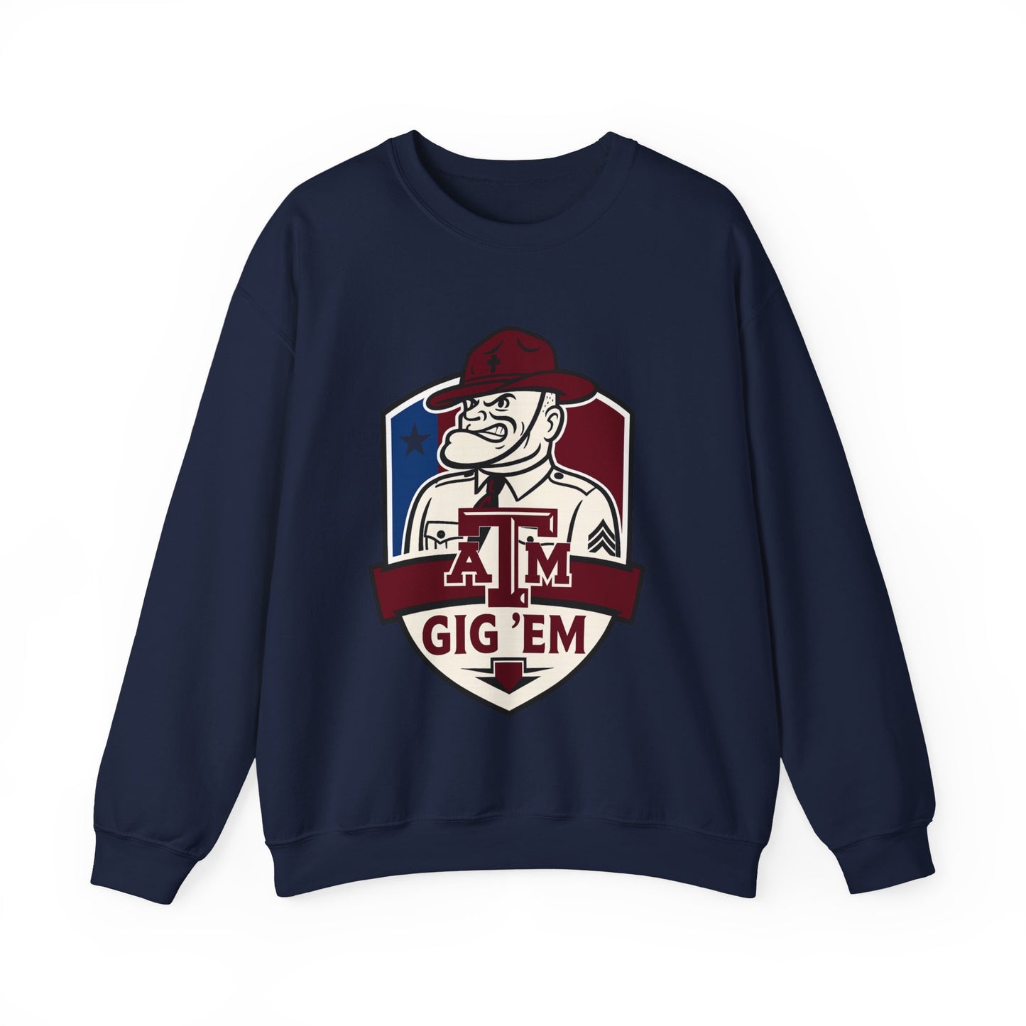 Gig 'Em Aggies Old Sarge Crest Texas A&M Soft Cozy Sweatshirt (Texas Flag Logo 2)