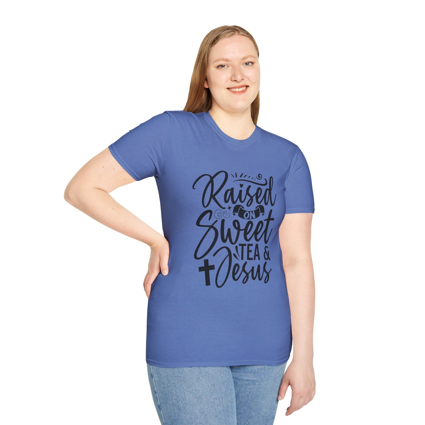 Sweet Tea and Jesus Women's Relaxed/Plus Tshirt (Black Logo) - Sweet Baby Jeez Teez