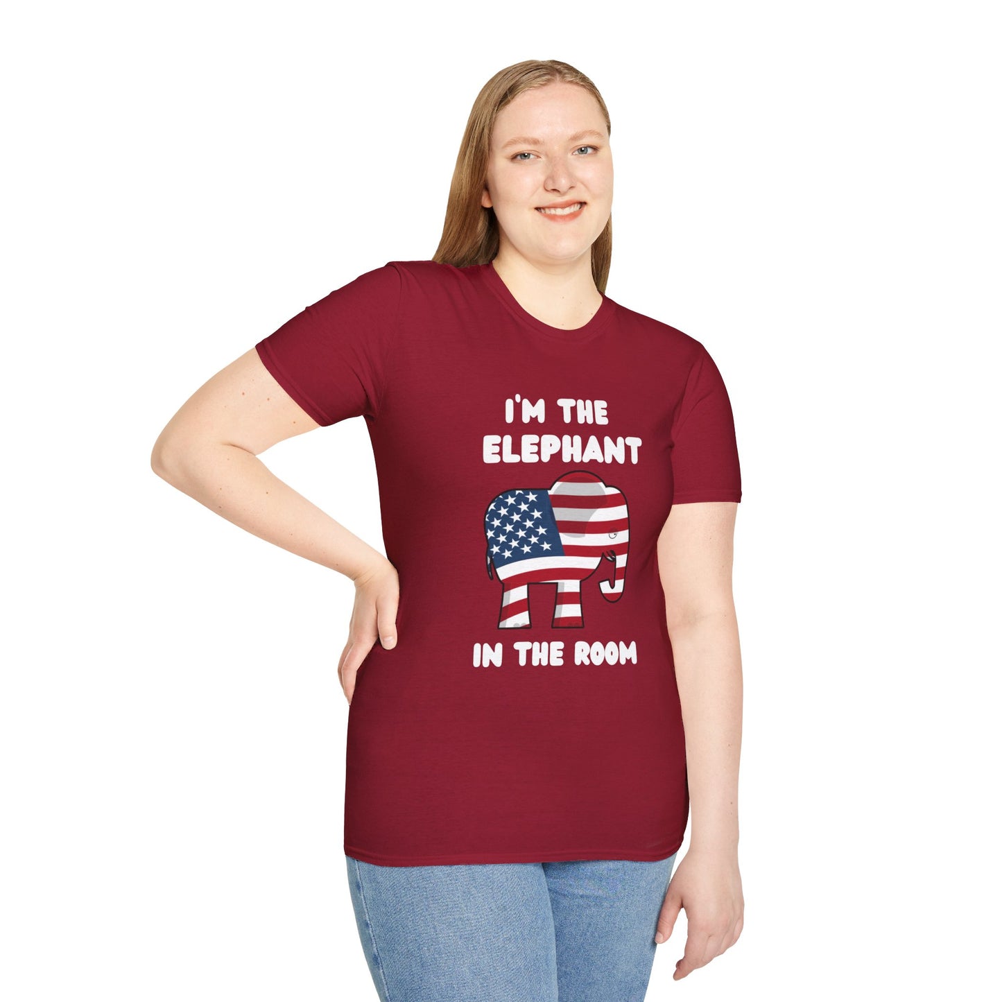 Elephant in Room Cartoon Women's Relaxed/Plus Tshirt (White Logo, Red & Gray Tshirts) - Sweet Baby Jeez Teez