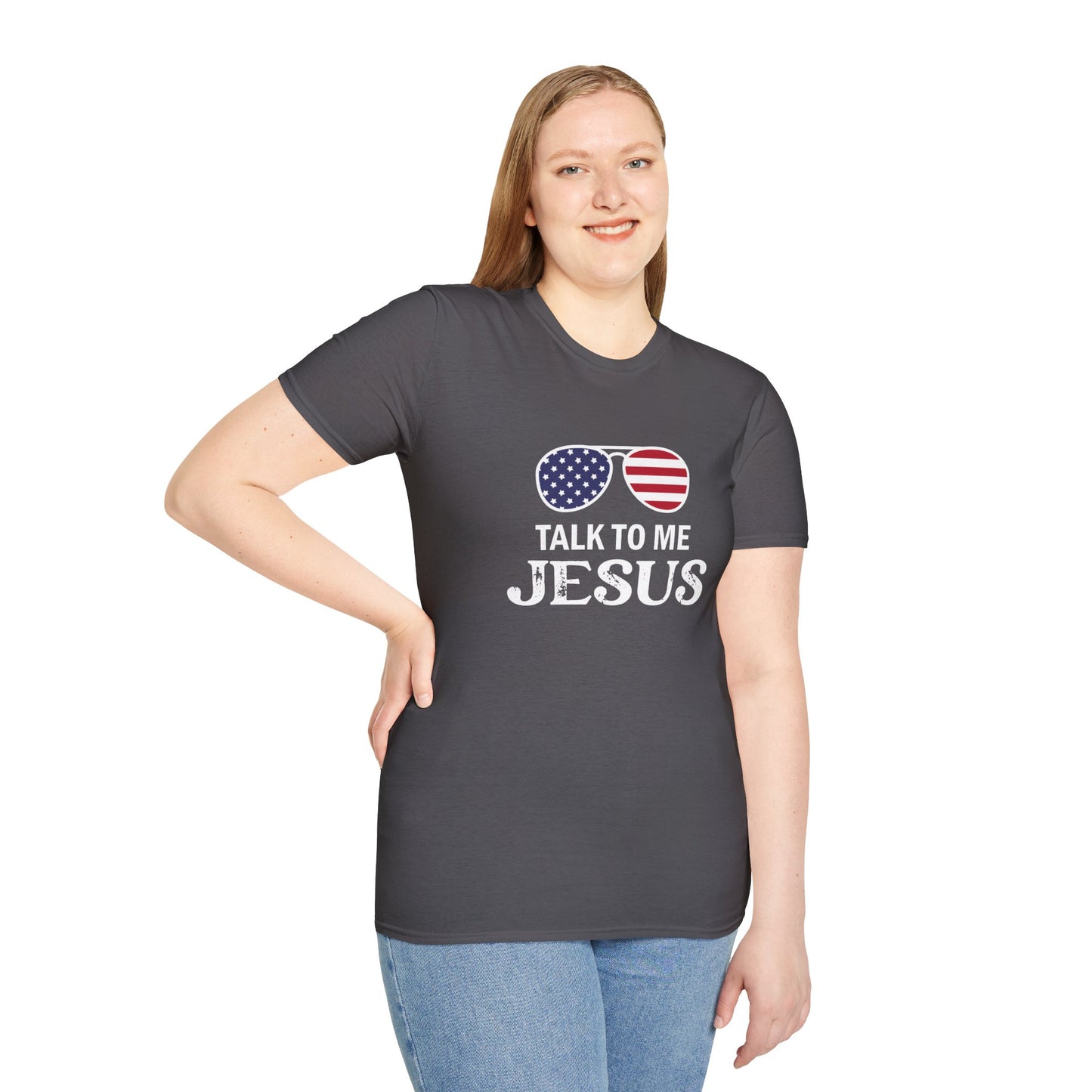 Patriotic "Talk to Me Jesus" Christian Softstyle Tshirt