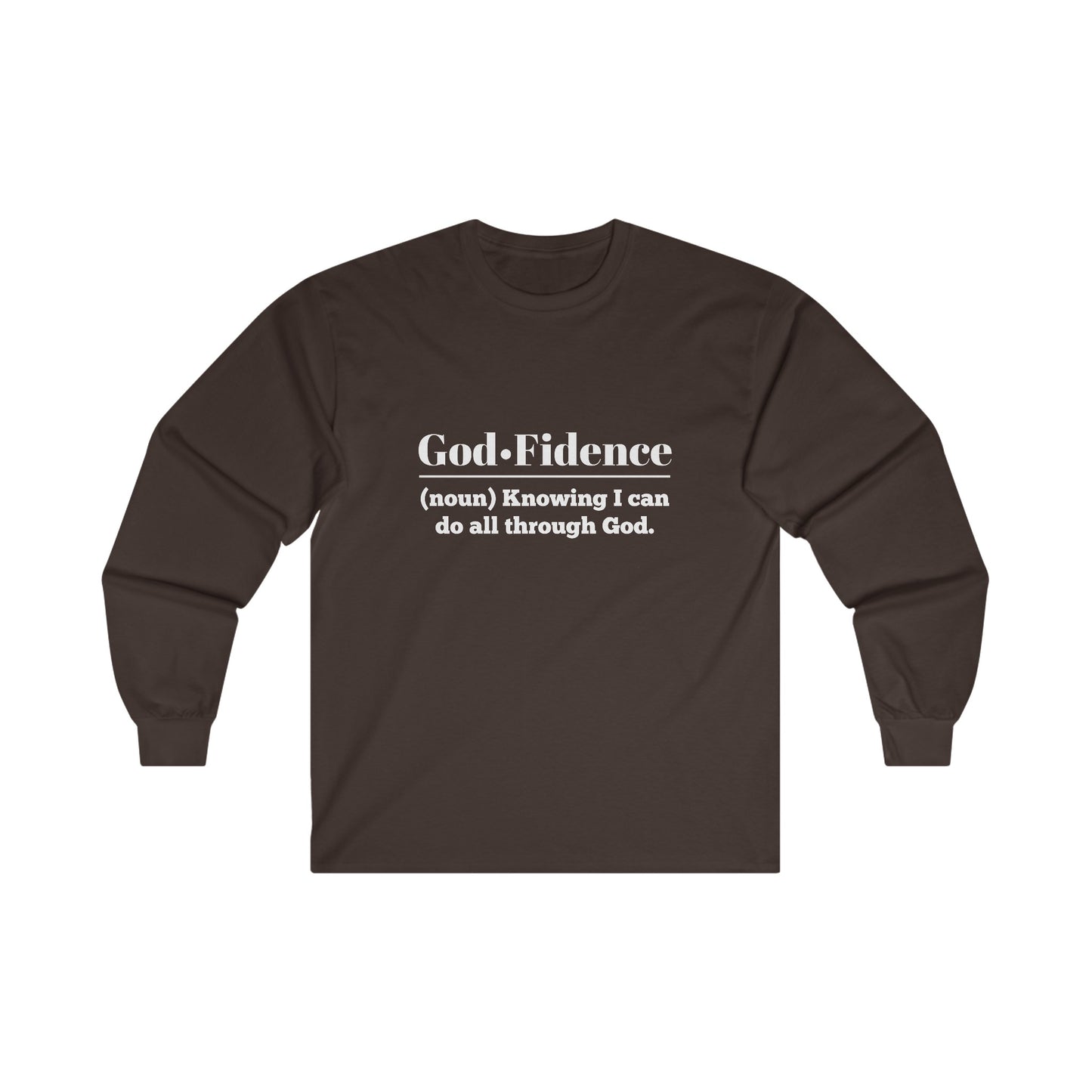 God-fidence Women's Relaxed Long Sleeve Tshirt (White Logo) - Sweet Baby Jeez Teez