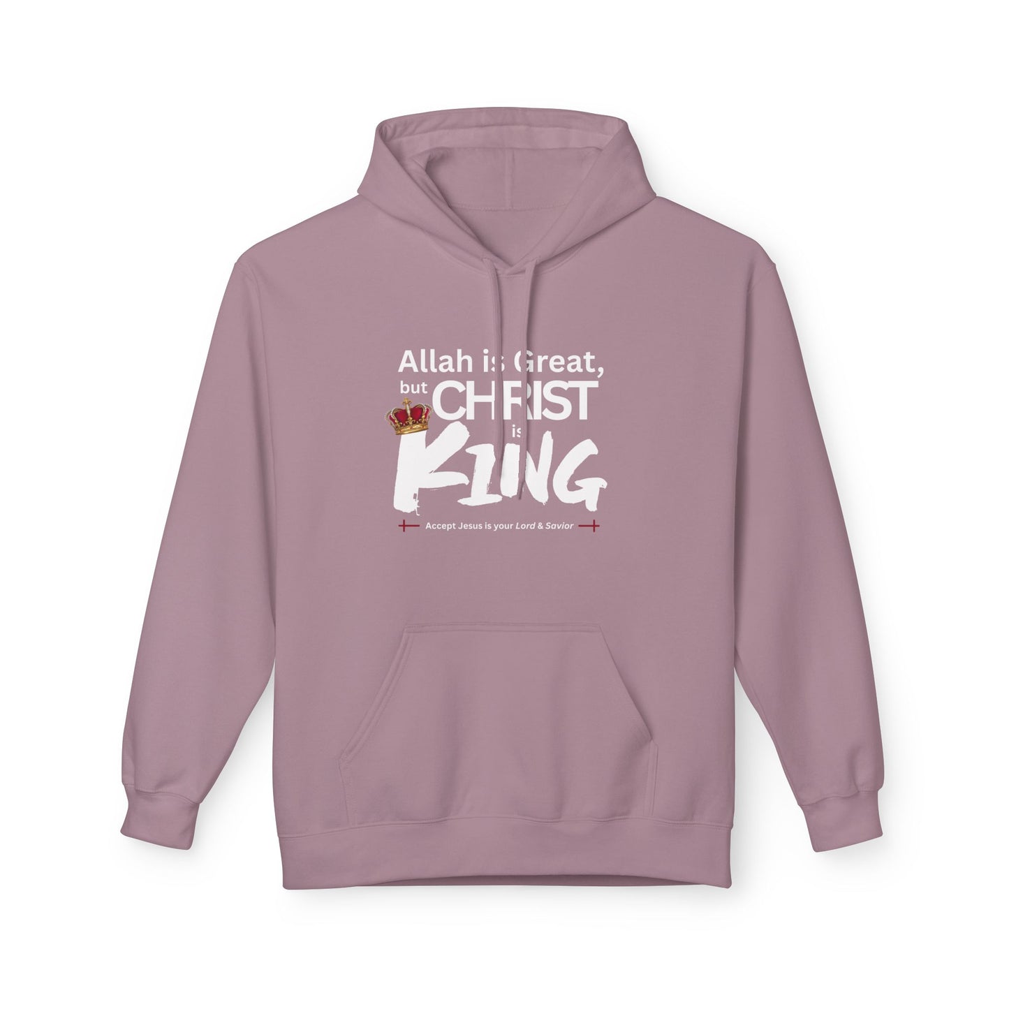 "Christ is King" Cozy Unisex Fleece Hoodie (Great Logo - White) - Sweet Baby Jeez Teez