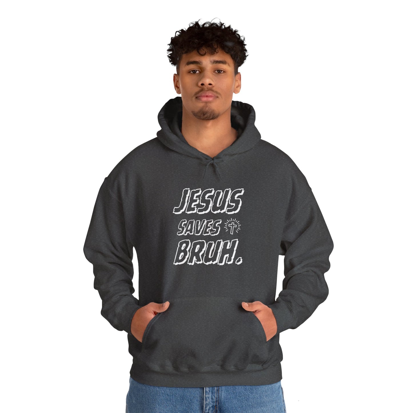 Jesus Saves Bruh Men's Hoodie (White Logo) - Sweet Baby Jeez Teez