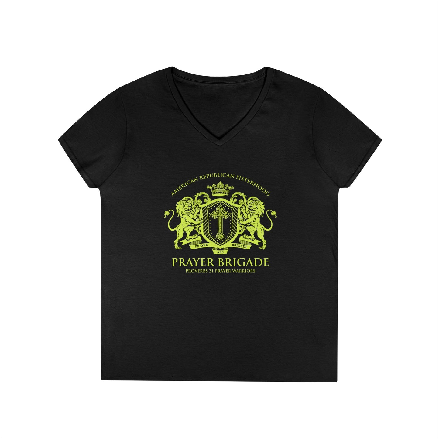 ARS Prayer Brigade Ladies' V-Neck T-Shirt (Chartreuse Logo)