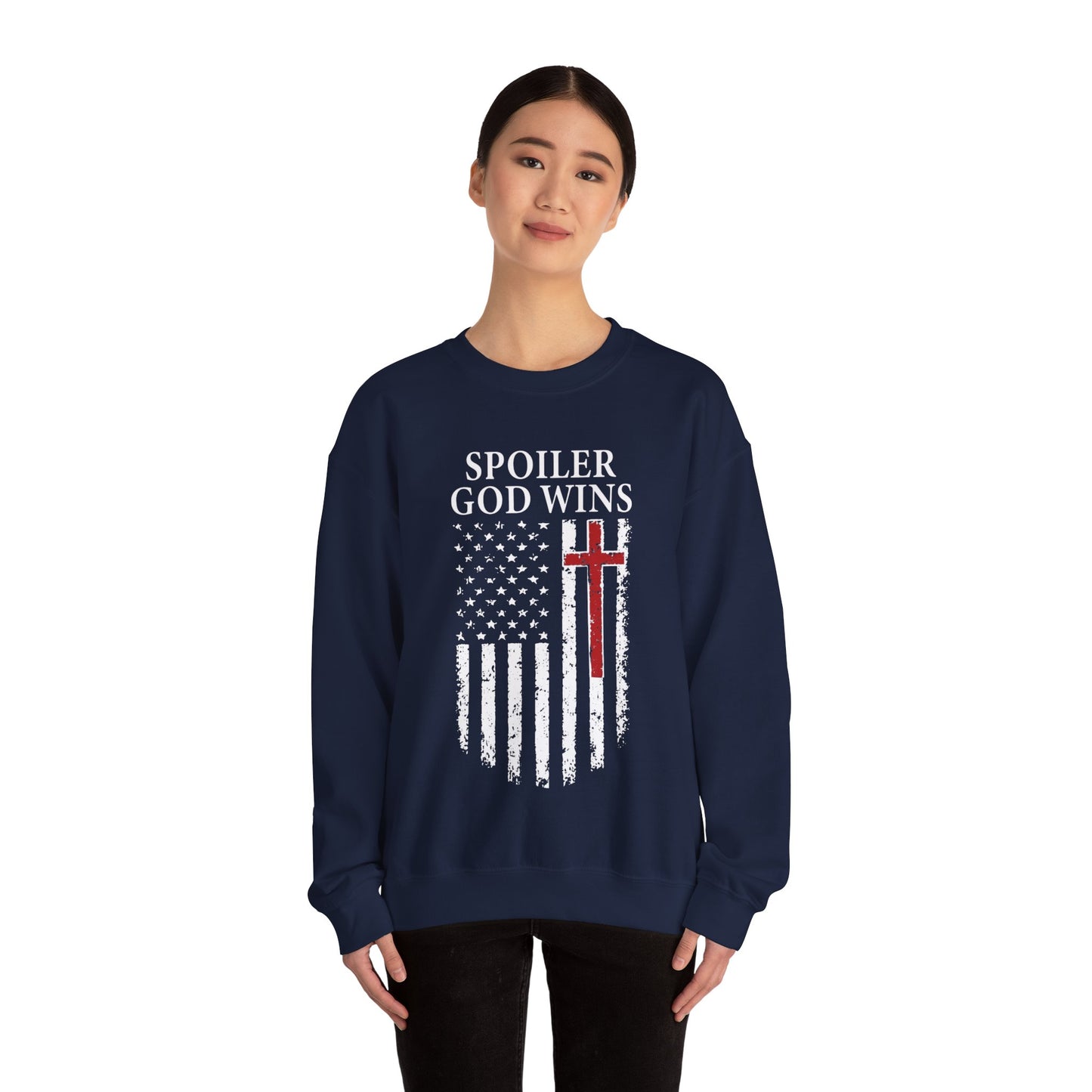 "Spoiler God Wins" Christian Unisex Cozy Sweatshirt