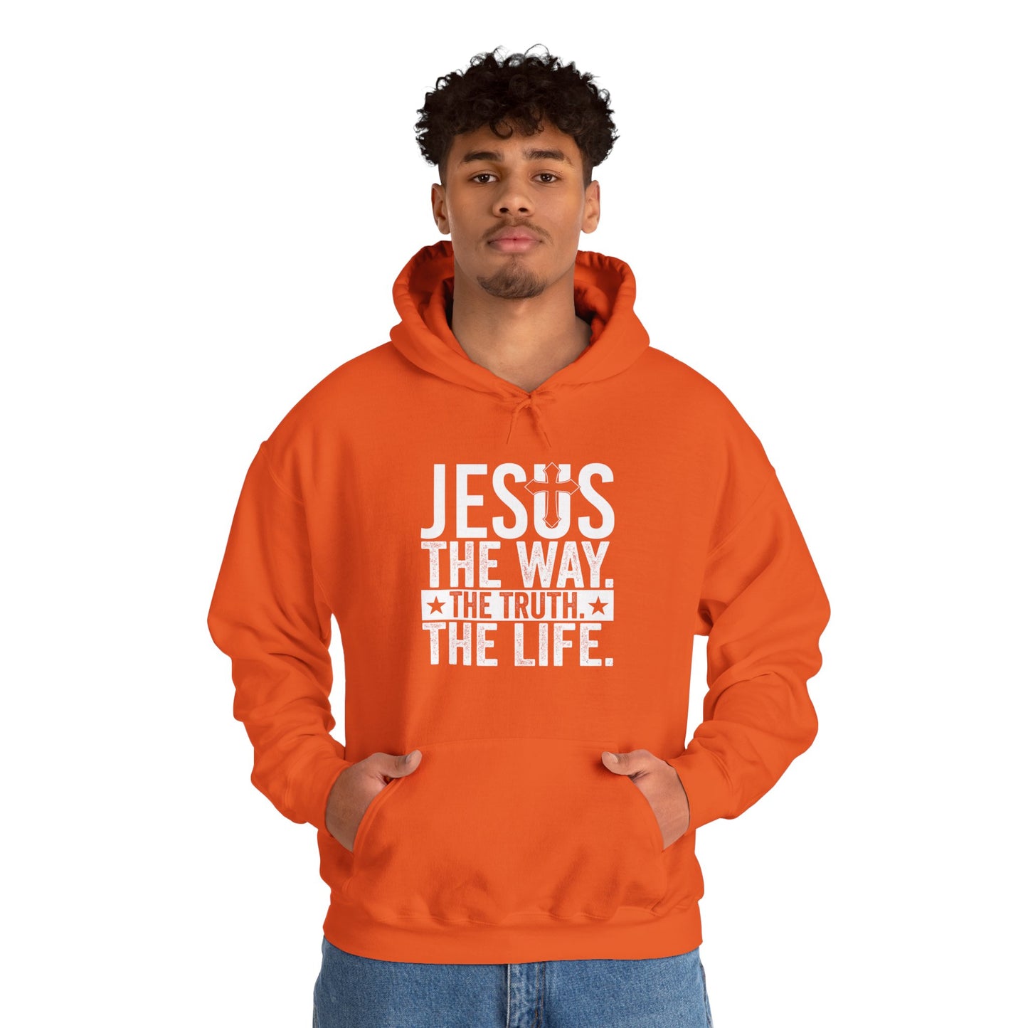 "Jesus The Way, The Truth, The Life" Heavy Fleece Unisex Hoodie (White Logo)