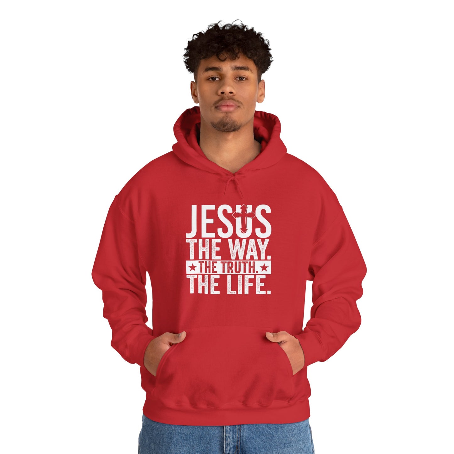 "Jesus The Way, The Truth, The Life" Heavy Fleece Unisex Hoodie (White Logo)