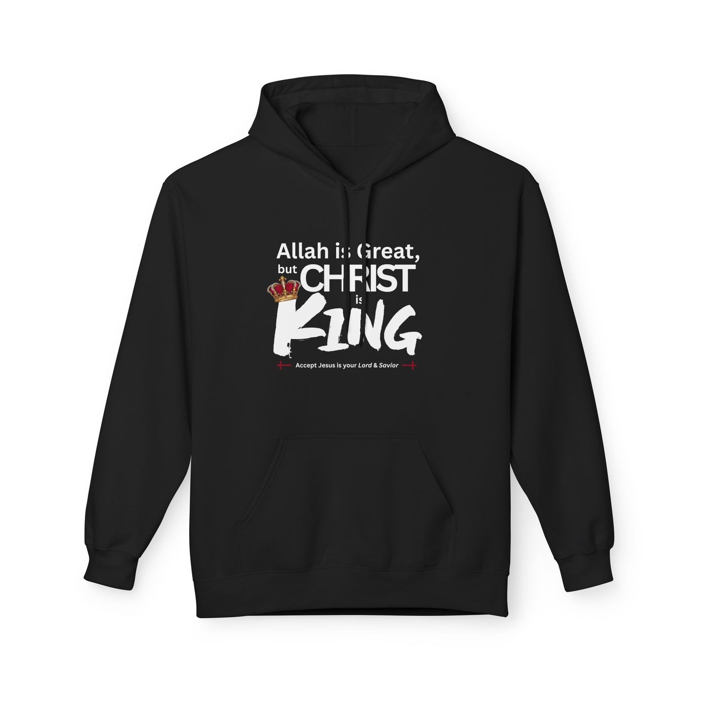 "Christ is King" Cozy Unisex Fleece Hoodie (Great Logo - White) - Sweet Baby Jeez Teez