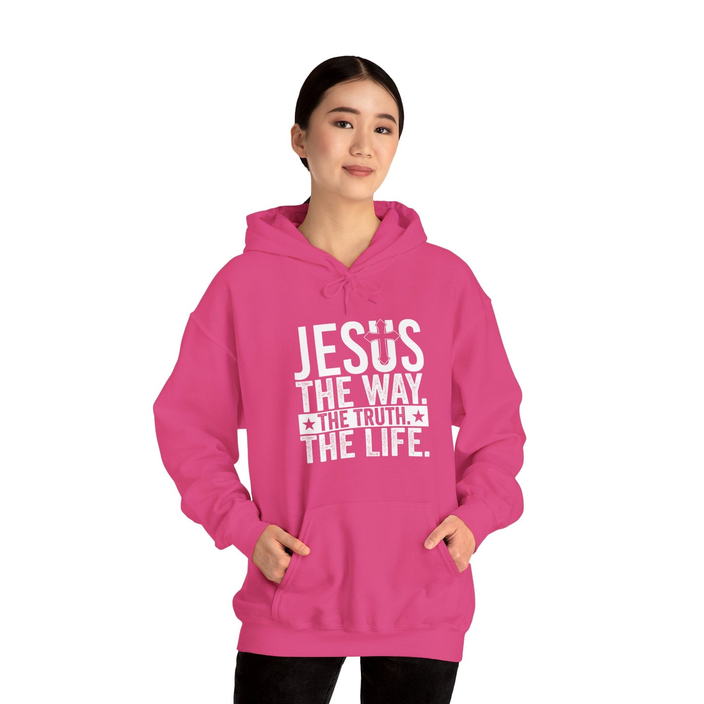 "Jesus The Way, The Truth, The Life" Heavy Fleece Unisex Hoodie (White Logo)