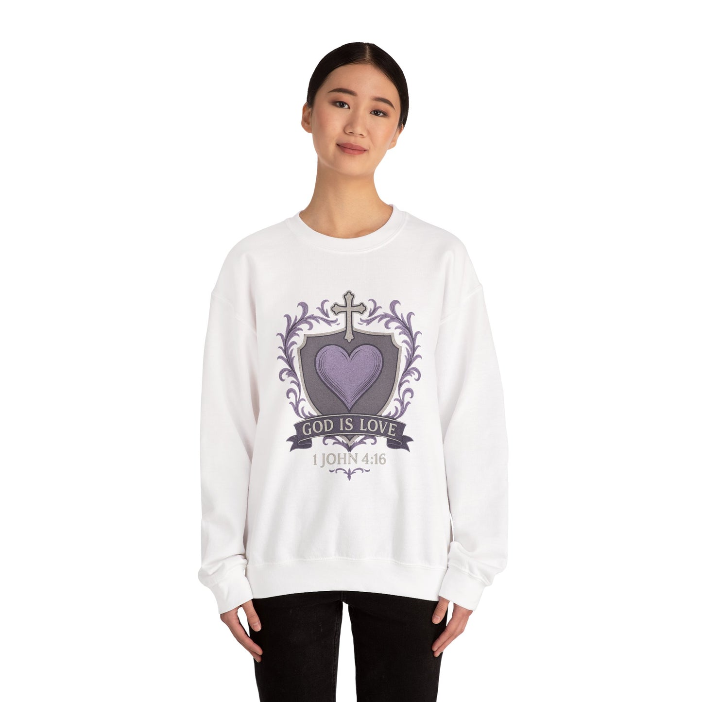 God Is Love Women's Bible Verse Inspirational Christian Sweatshirt (Faded Logo)