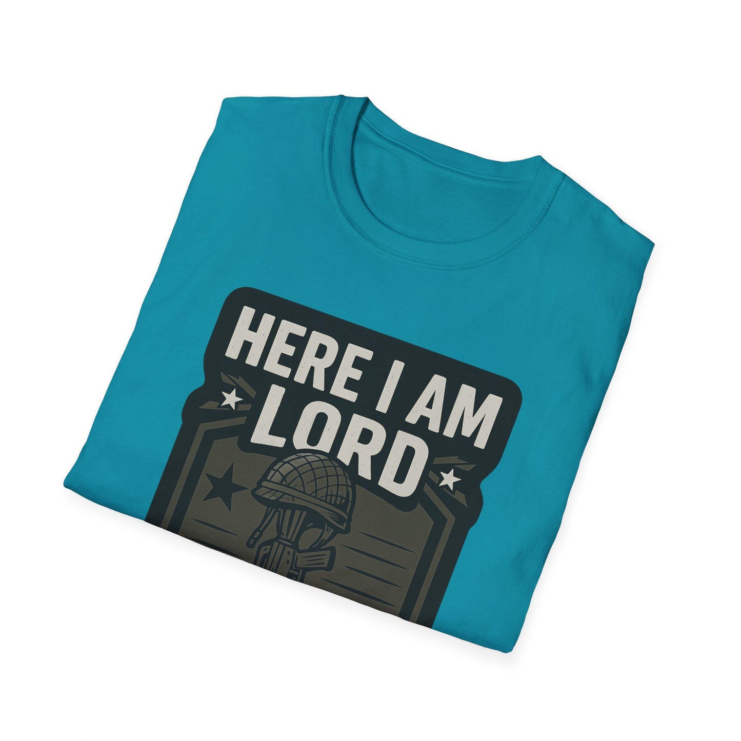 "Here I Am Lord Send Me" Bible Verse Inspirational Faith T-Shirt (Military Logo)