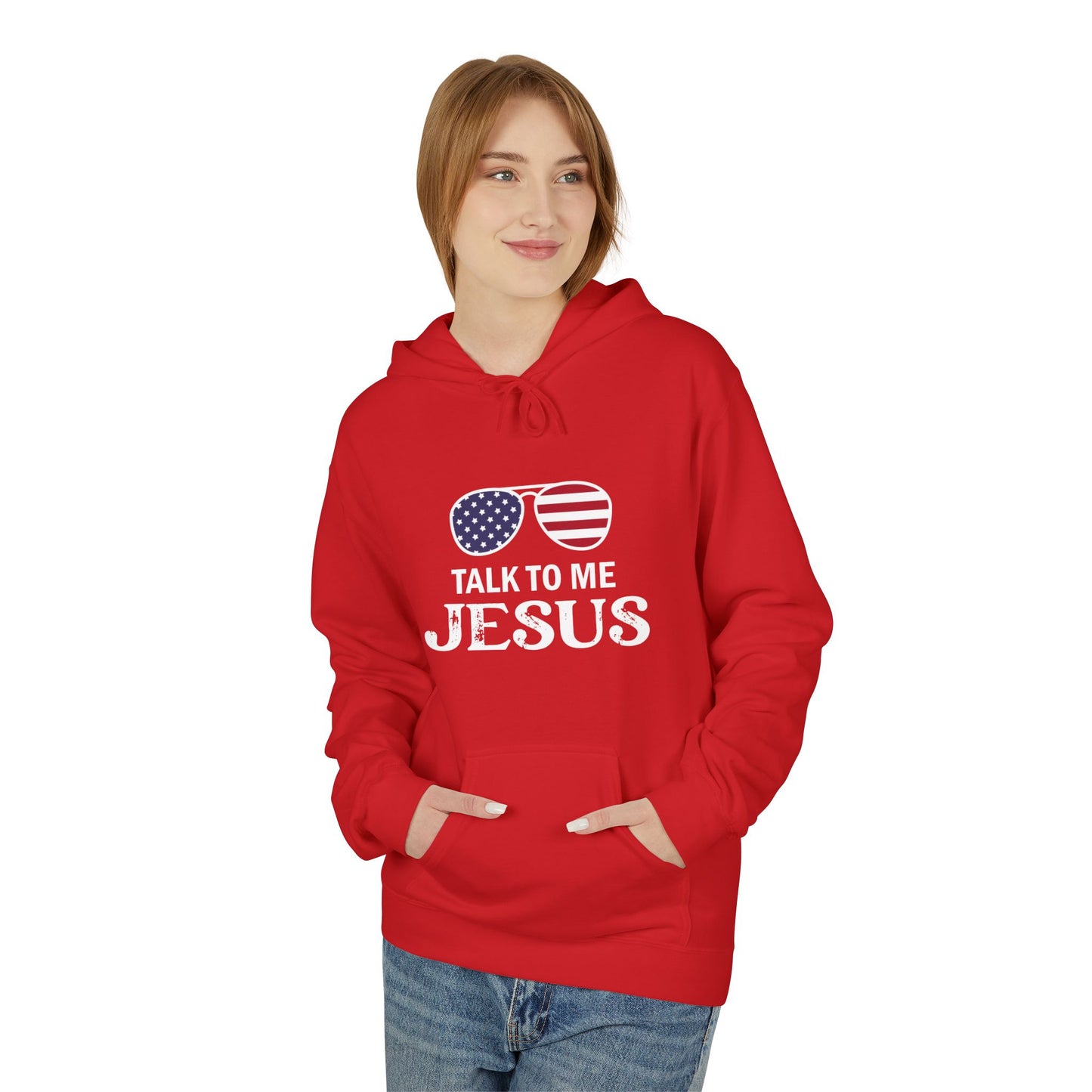 Patriotic "Talk to Me Jesus" Christian Fleece Hoodie