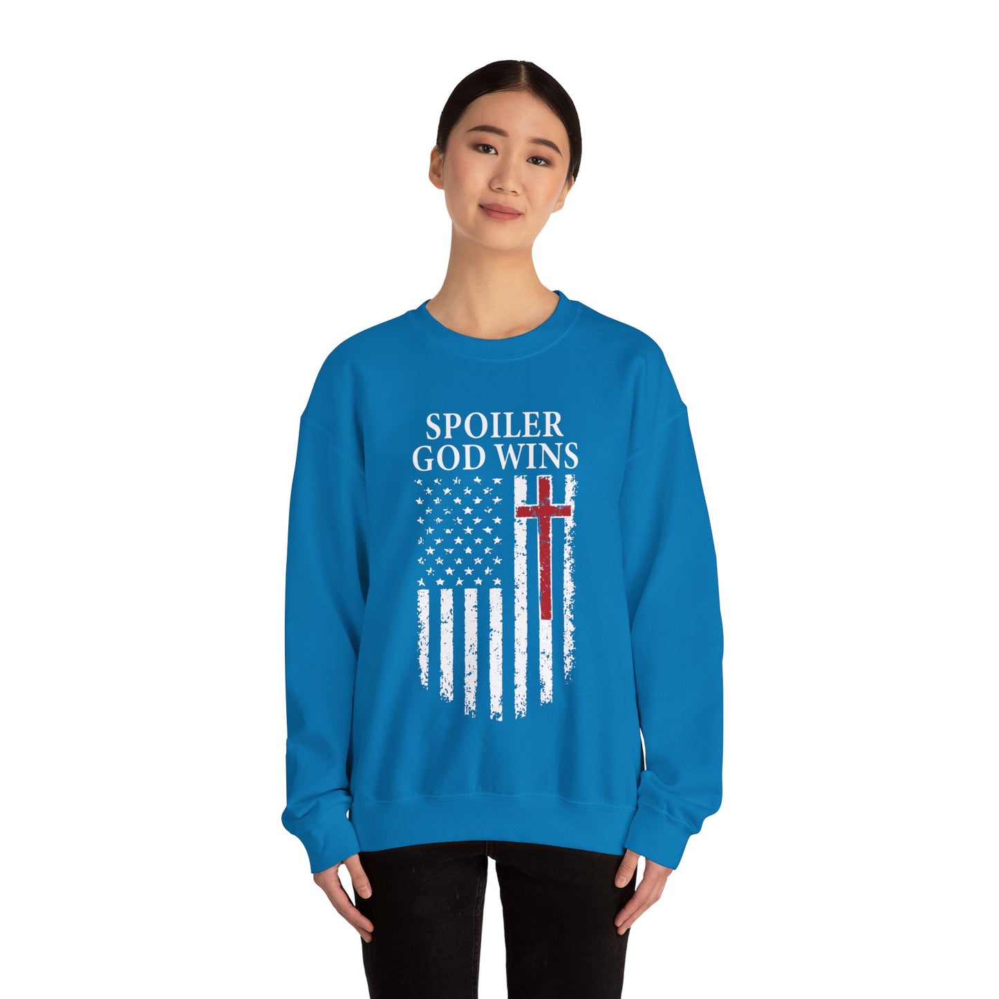 "Spoiler God Wins" Christian Unisex Cozy Sweatshirt